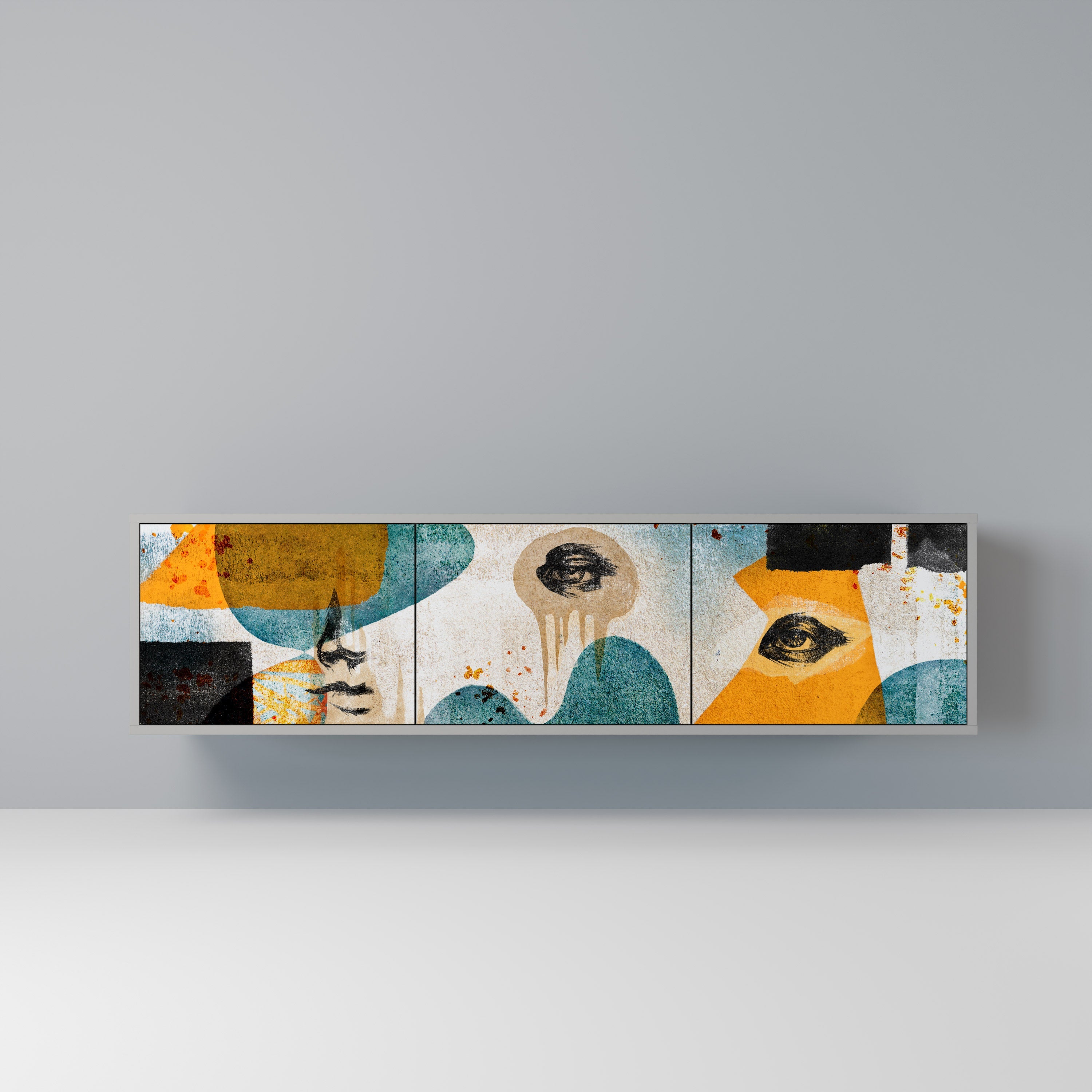 ABSTRACT FACES Móvel de TV com 3 Portas em Acabamento Cinzento