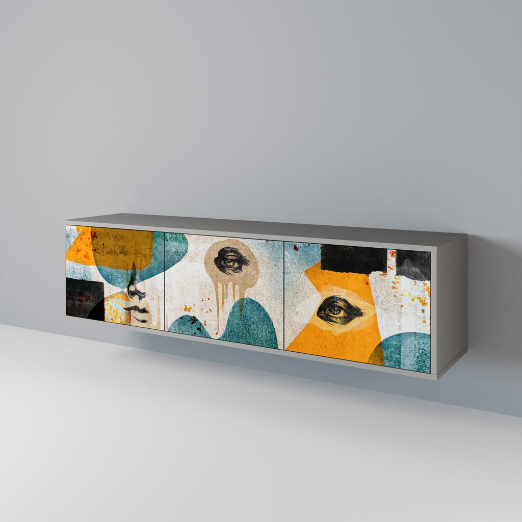 ABSTRACT FACES Móvel de TV com 3 Portas em Acabamento Cinzento