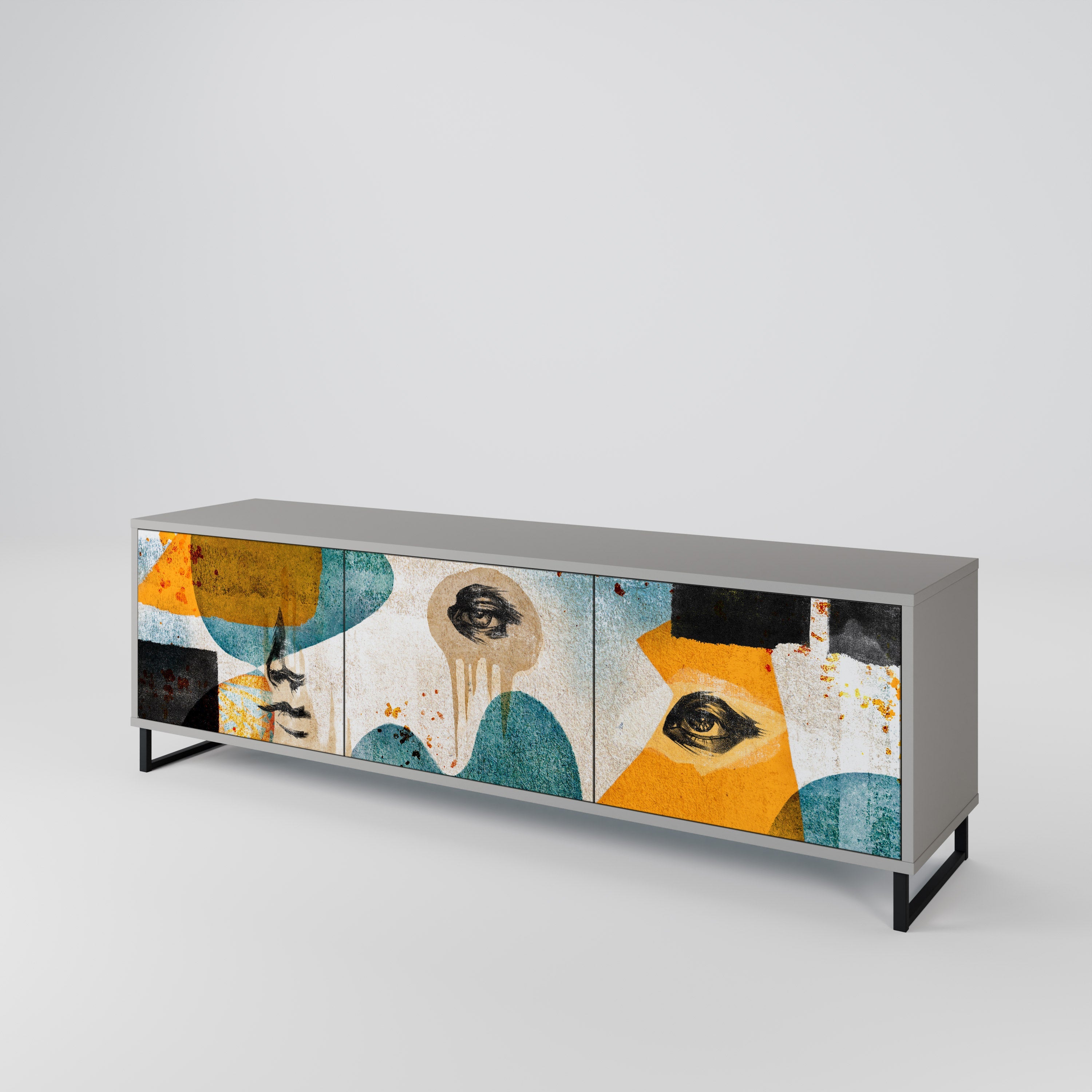 ABSTRACT FACES Móvel de TV com 3 Portas em Acabamento Cinzento