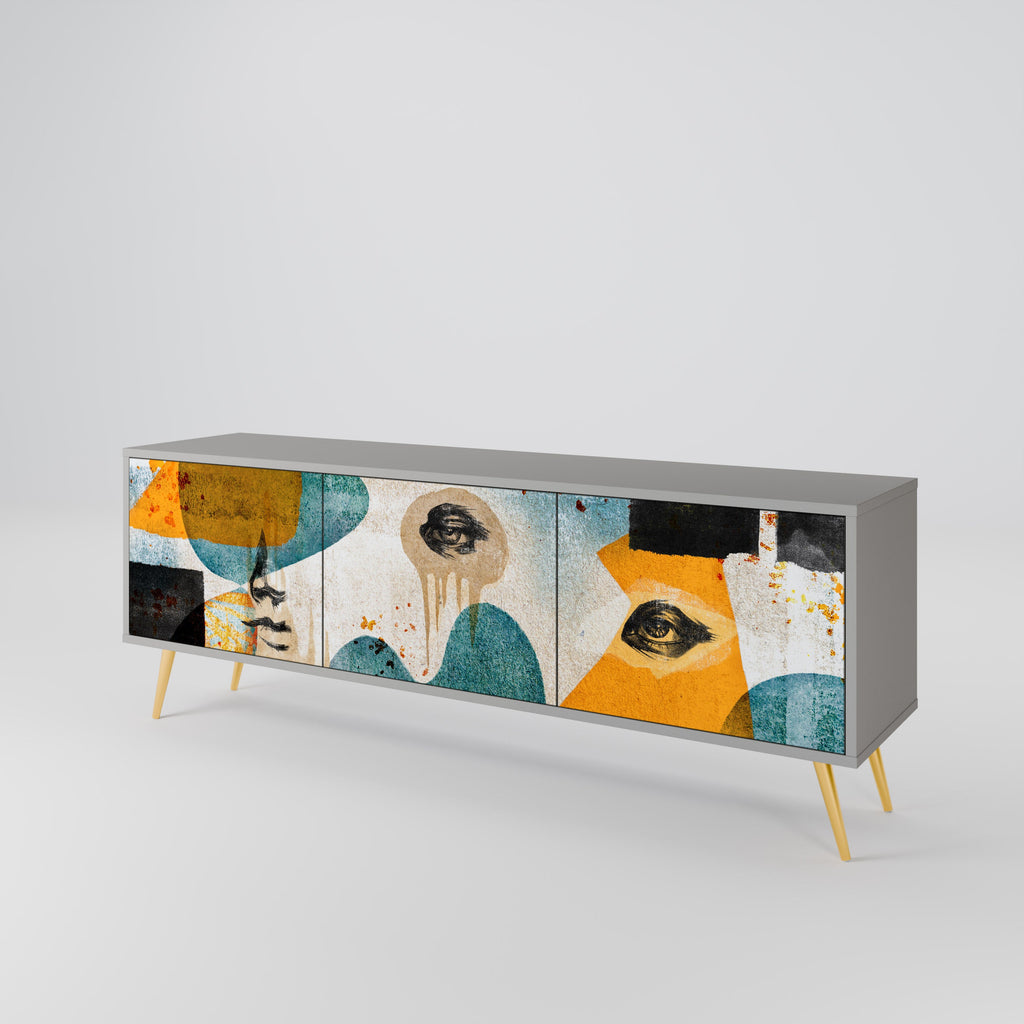 ABSTRACT FACES Móvel de TV com 3 Portas em Acabamento Cinzento