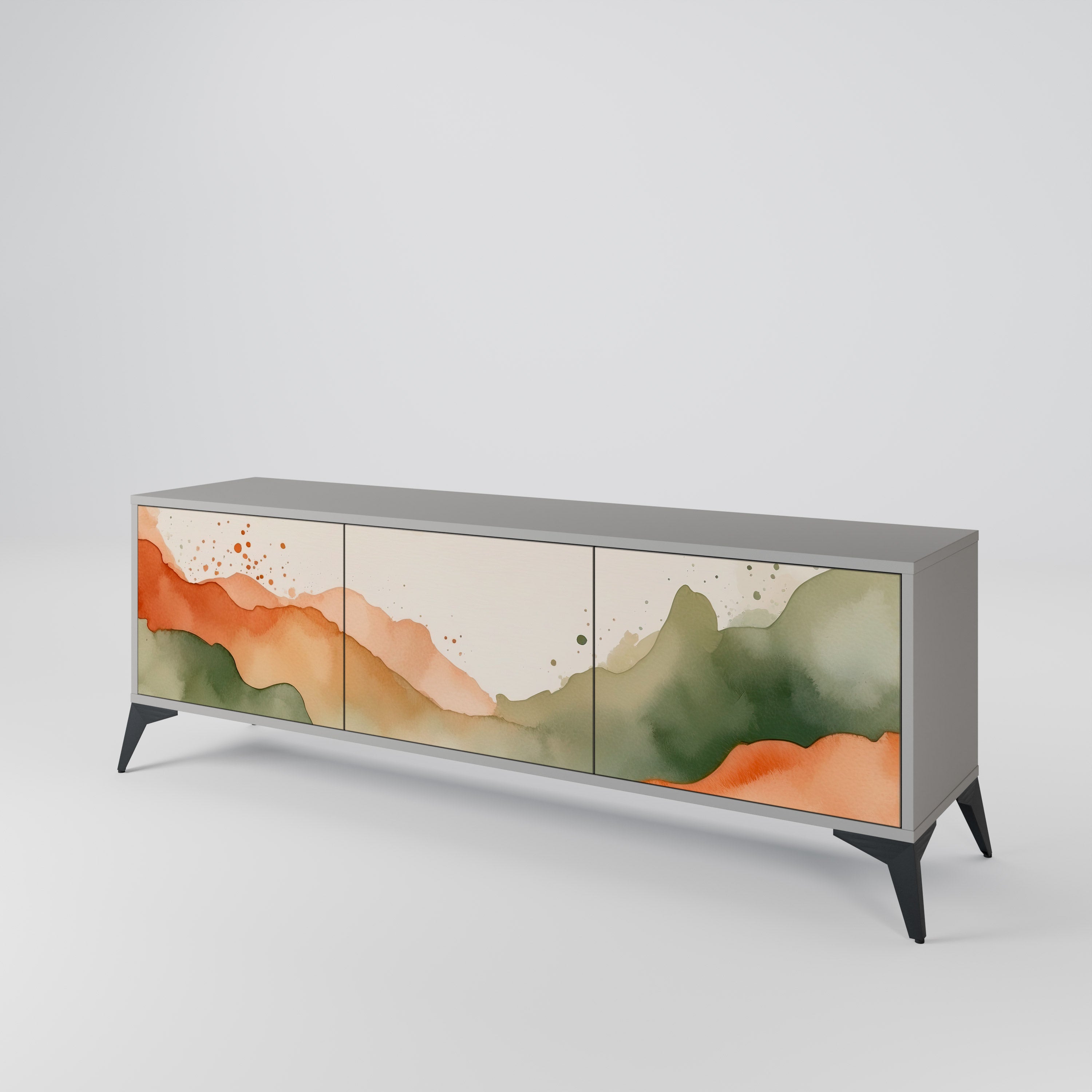 WATERCOLOUR PEAKS Móvel de TV com 3 Portas em Acabamento Cinzento