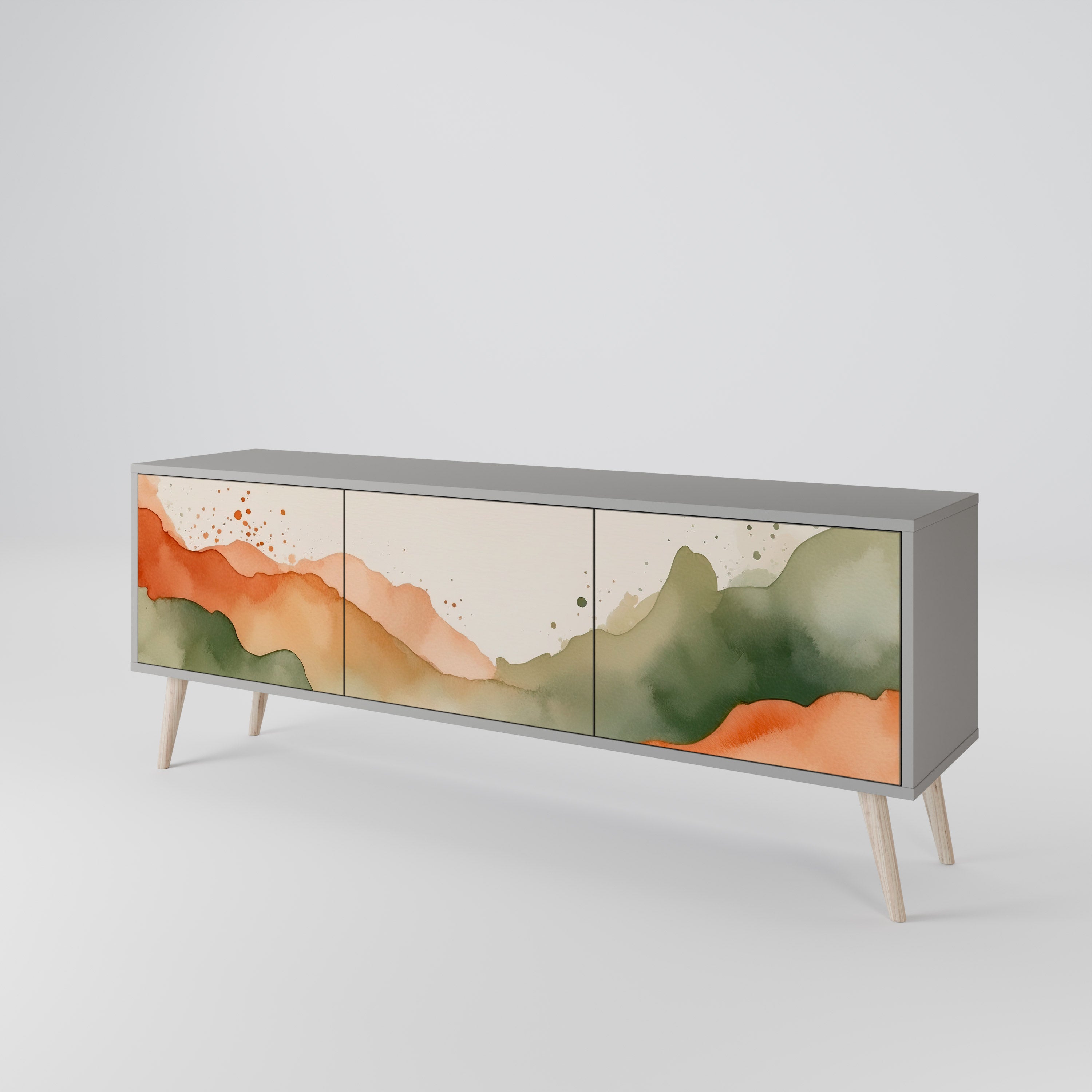 WATERCOLOUR PEAKS Móvel de TV com 3 Portas em Acabamento Cinzento