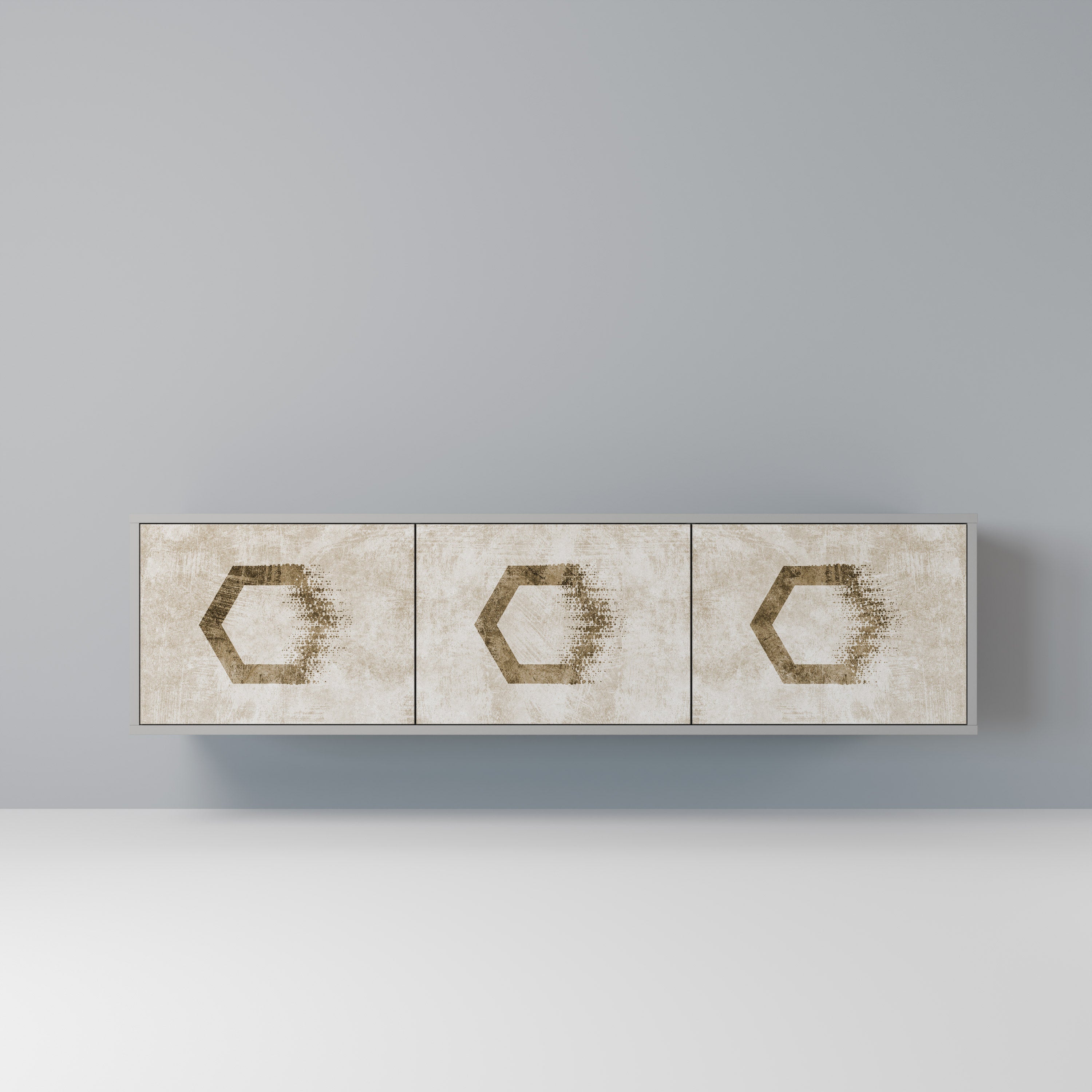 HEXAGONAL SHAPES Móvel de TV com 3 Portas em Acabamento Cinzento