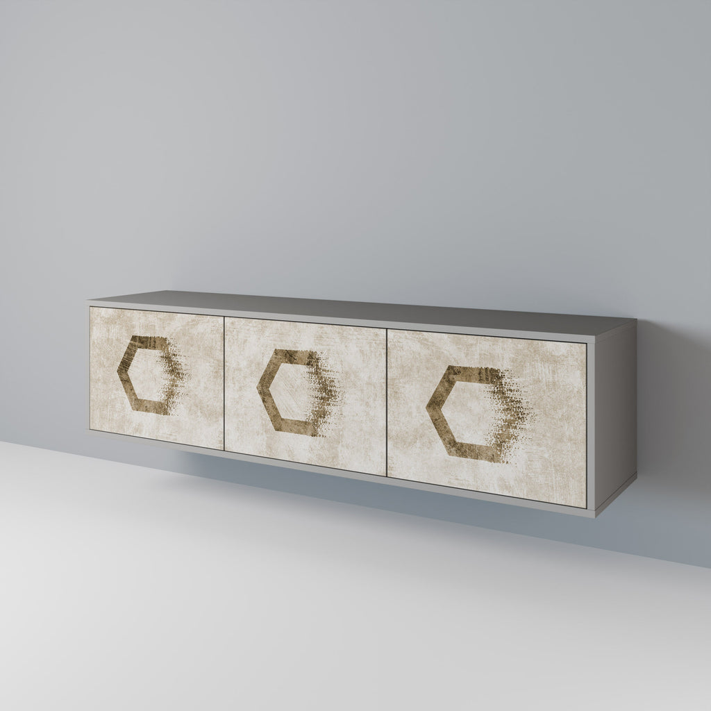 HEXAGONAL SHAPES Móvel de TV com 3 Portas em Acabamento Cinzento