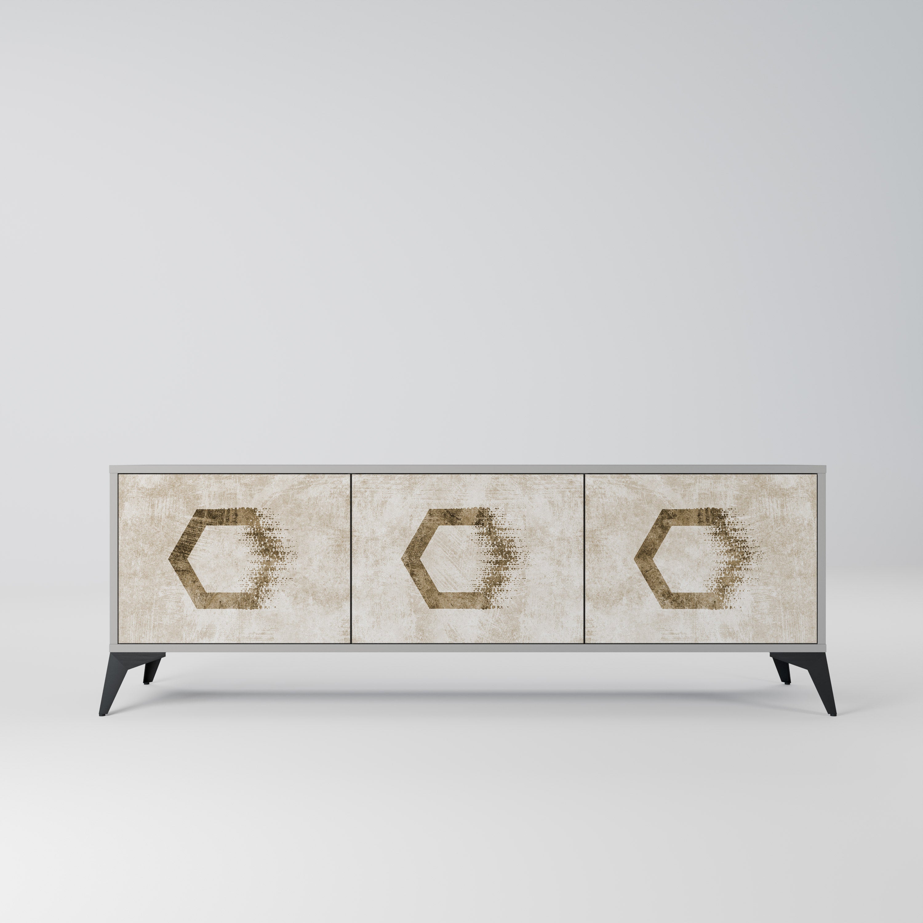 HEXAGONAL SHAPES Móvel de TV com 3 Portas em Acabamento Cinzento