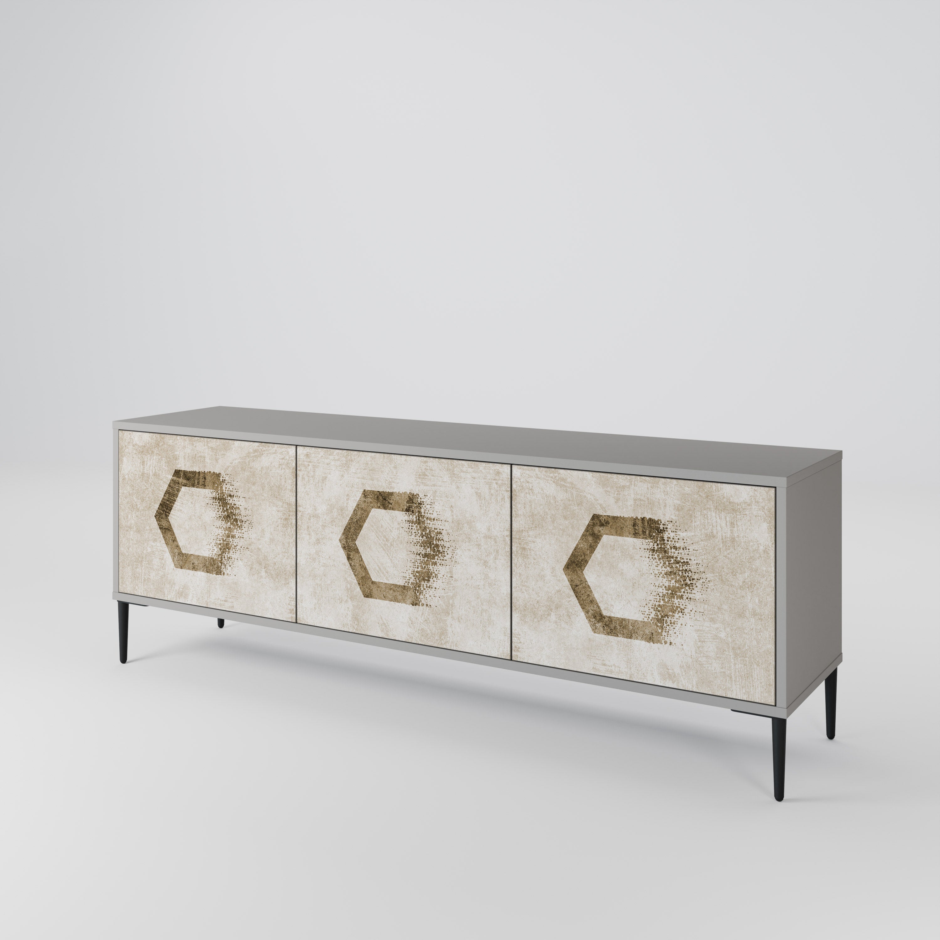 HEXAGONAL SHAPES Móvel de TV com 3 Portas em Acabamento Cinzento