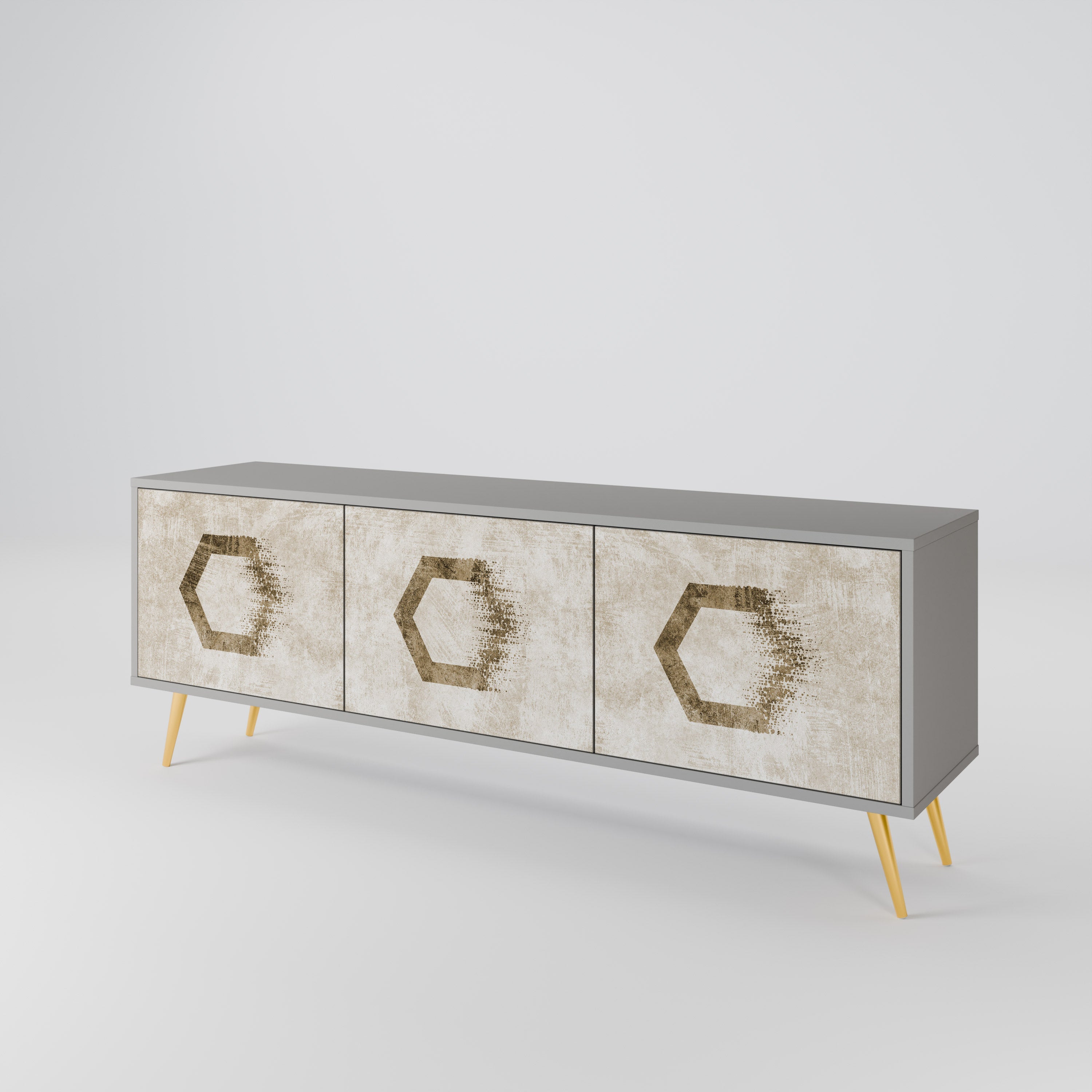HEXAGONAL SHAPES Móvel de TV com 3 Portas em Acabamento Cinzento