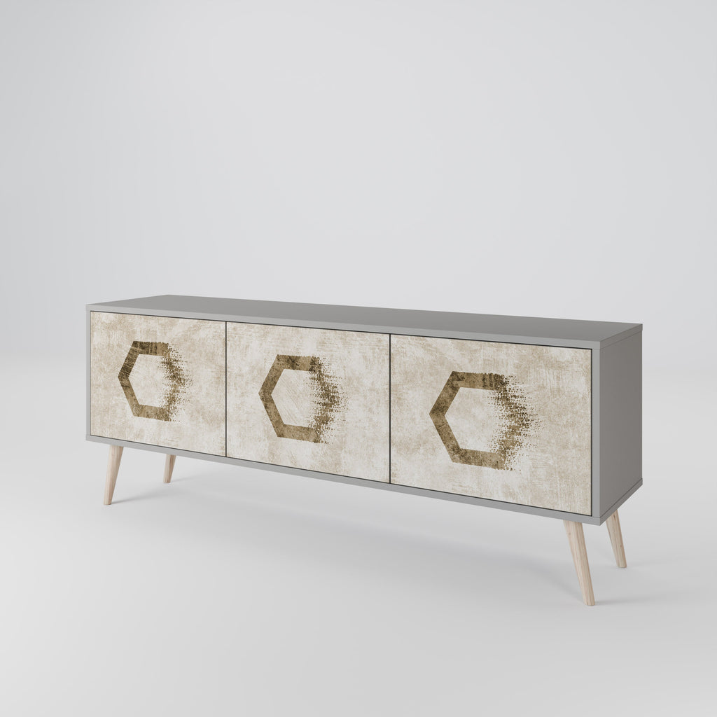 HEXAGONAL SHAPES Móvel de TV com 3 Portas em Acabamento Cinzento