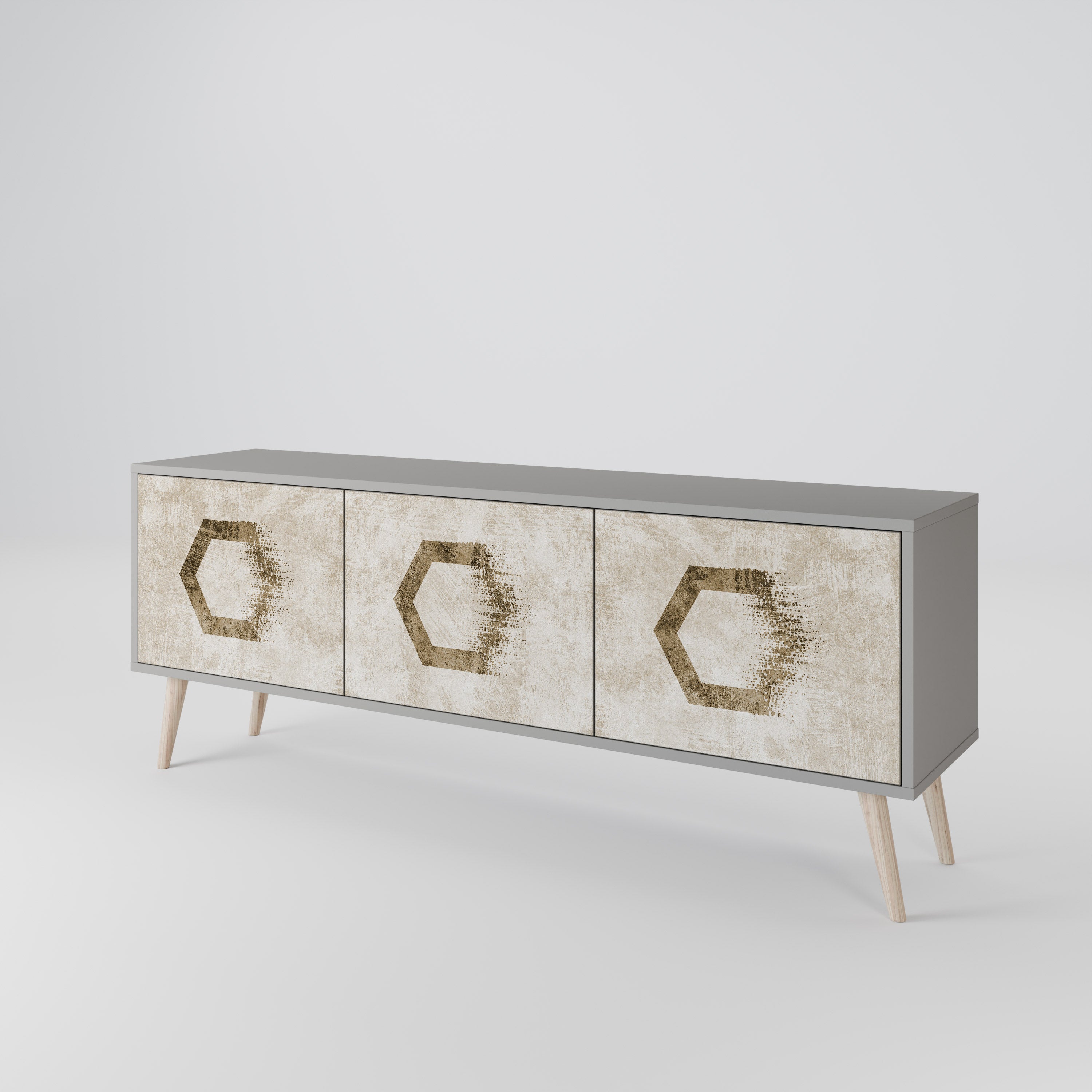 HEXAGONAL SHAPES Móvel de TV com 3 Portas em Acabamento Cinzento