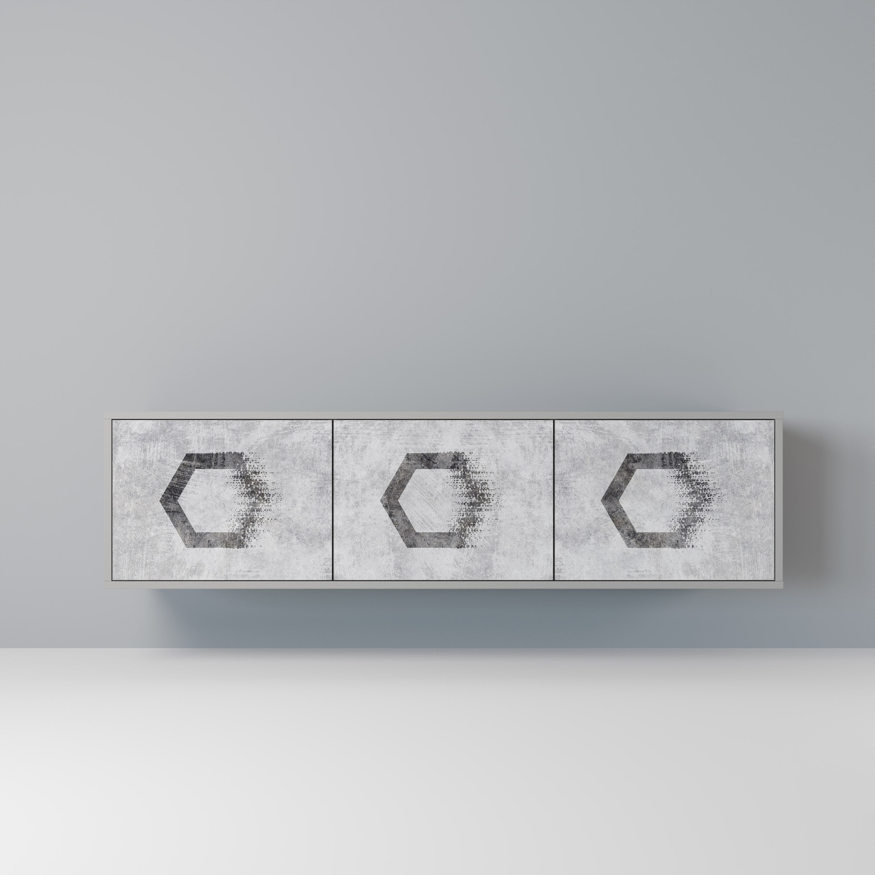 HEXAGONAL FIGURES Móvel de TV com 3 Portas em Acabamento Cinzento