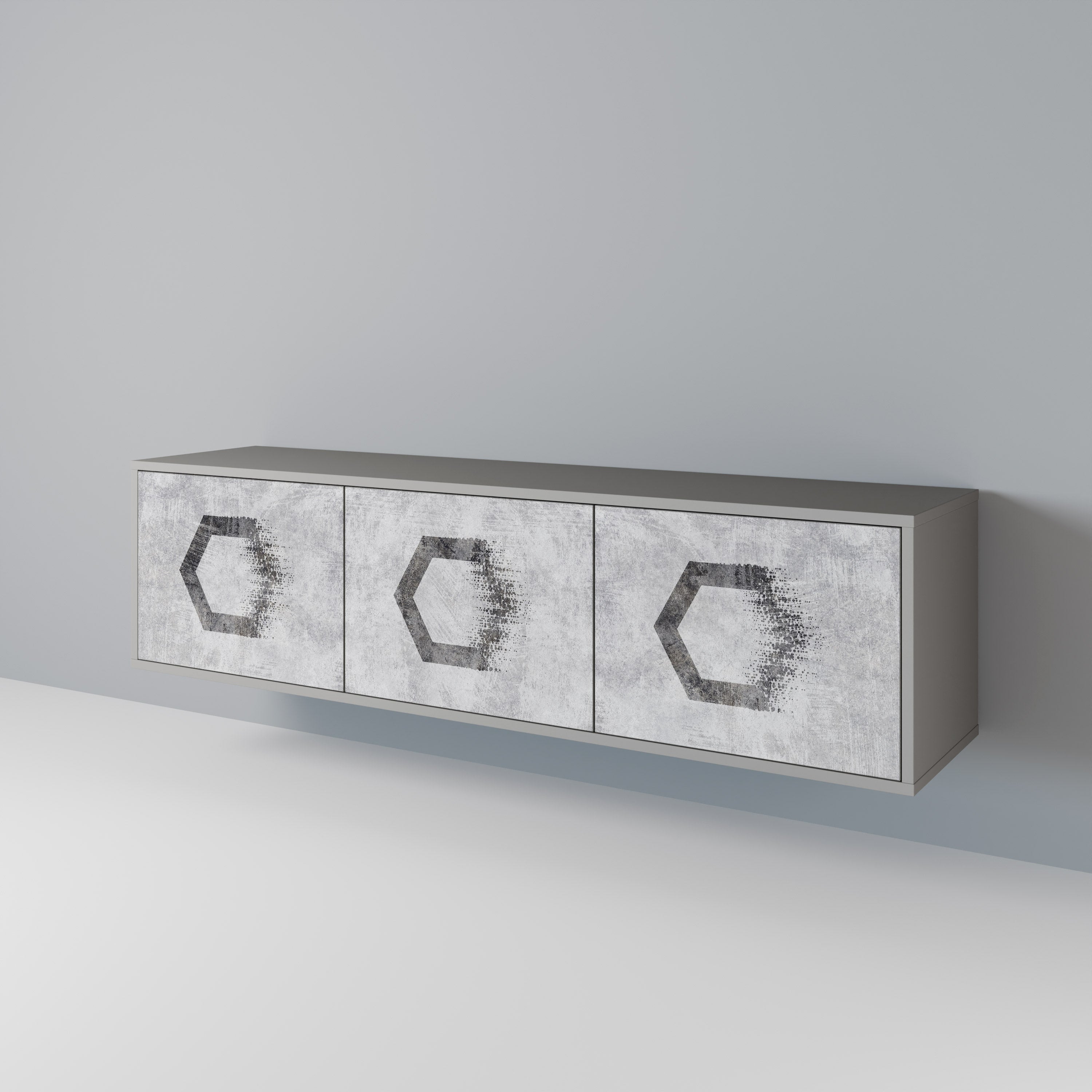 HEXAGONAL FIGURES Móvel de TV com 3 Portas em Acabamento Cinzento