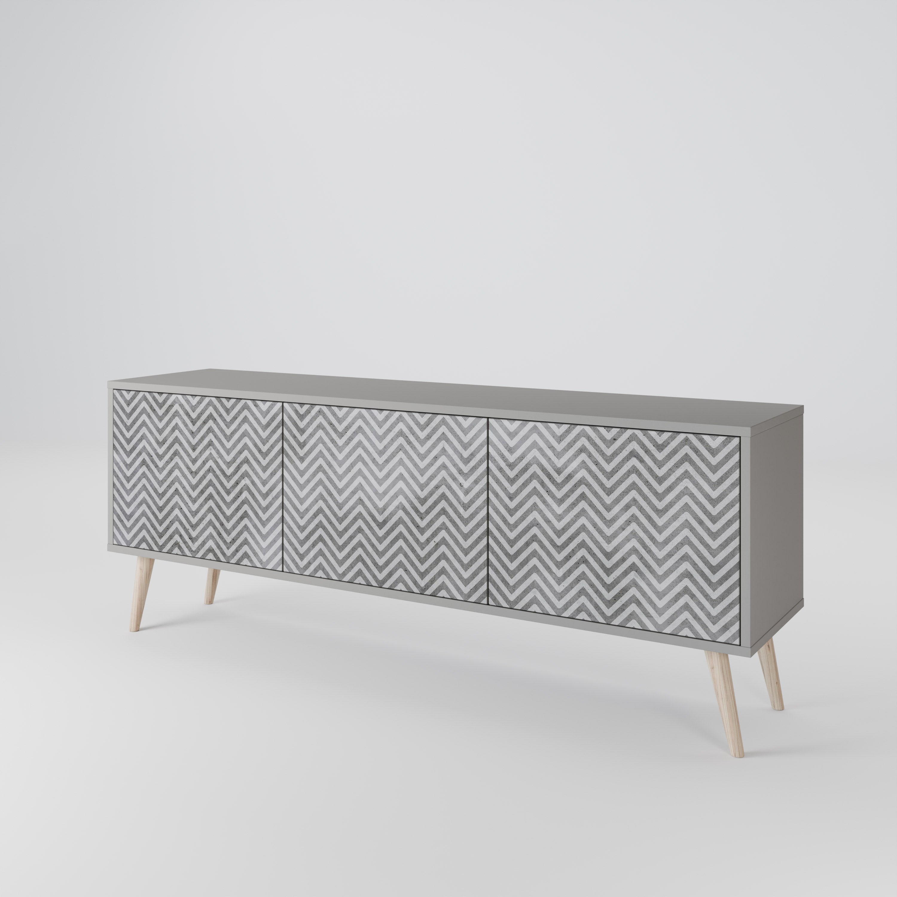 CONCRETE ZIG ZAG Móvel de TV com 3 Portas em Acabamento Cinzento