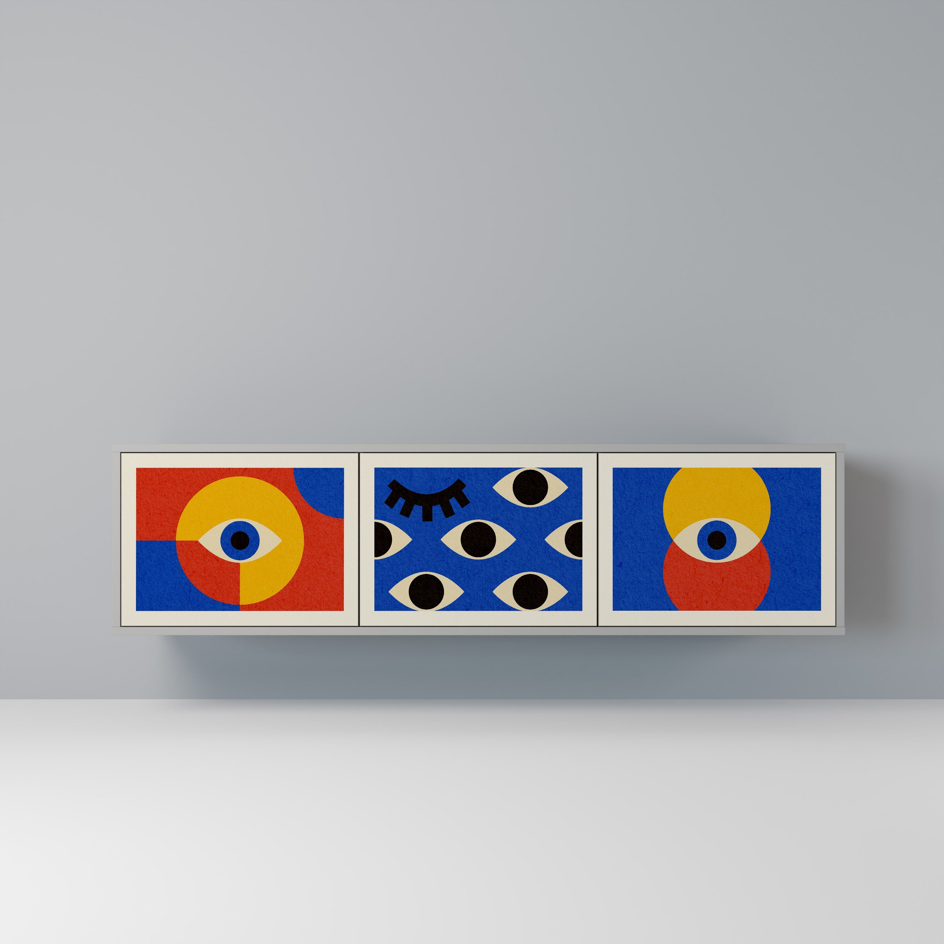 GEOMETRIC EYES Móvel de TV com 3 Portas em Acabamento Cinzento