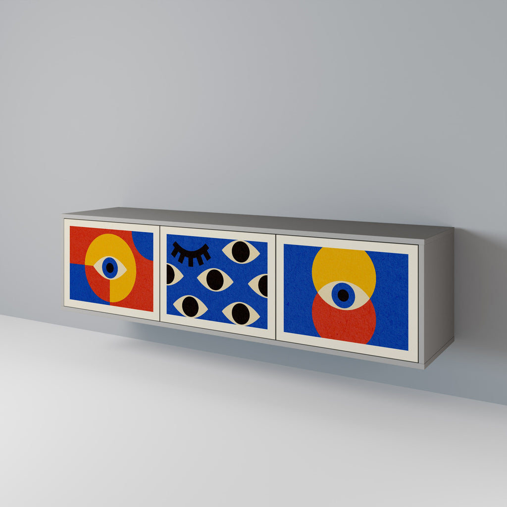 GEOMETRIC EYES 3-Door TV Stand in Grey Finish