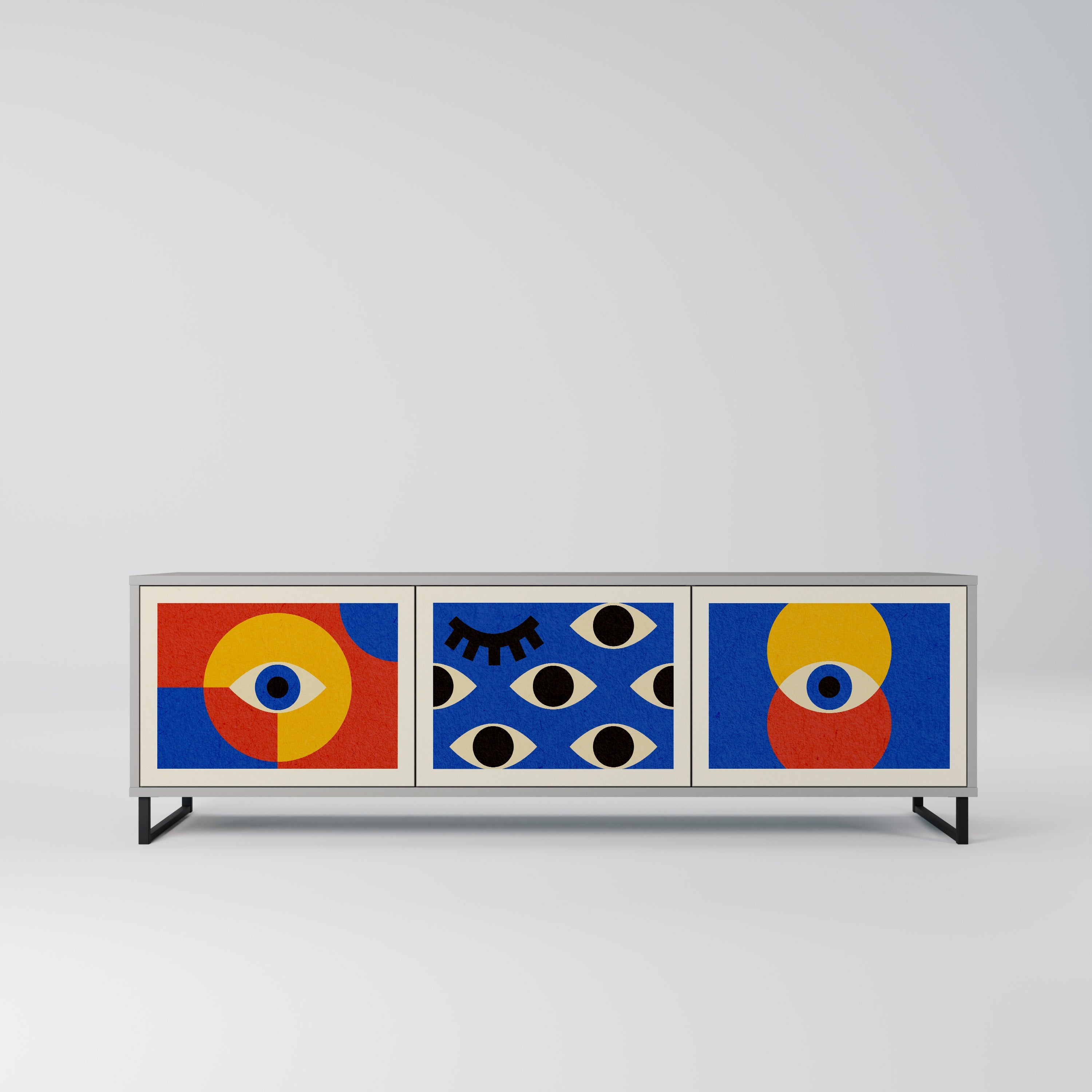 GEOMETRIC EYES Móvel de TV com 3 Portas em Acabamento Cinzento