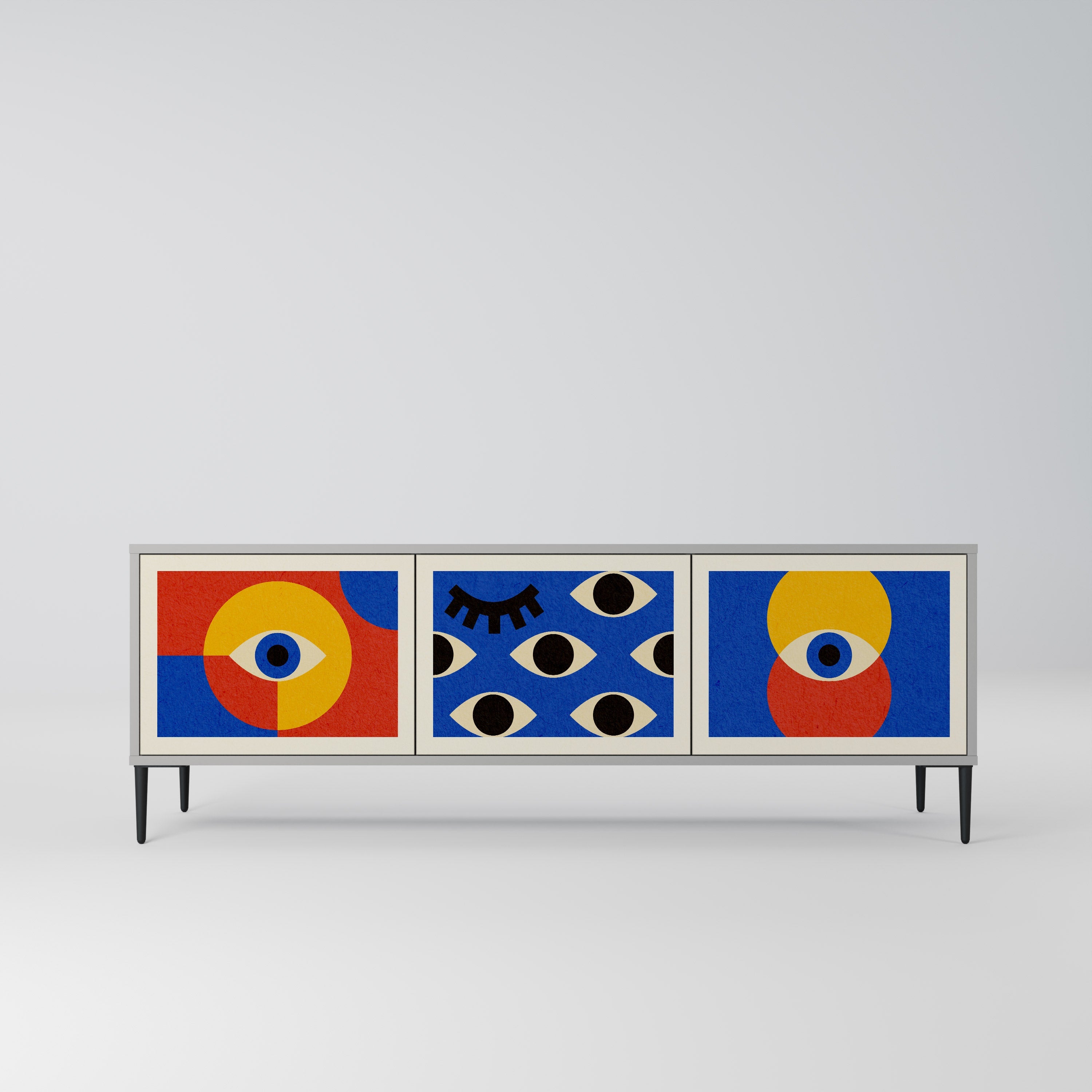 GEOMETRIC EYES Móvel de TV com 3 Portas em Acabamento Cinzento