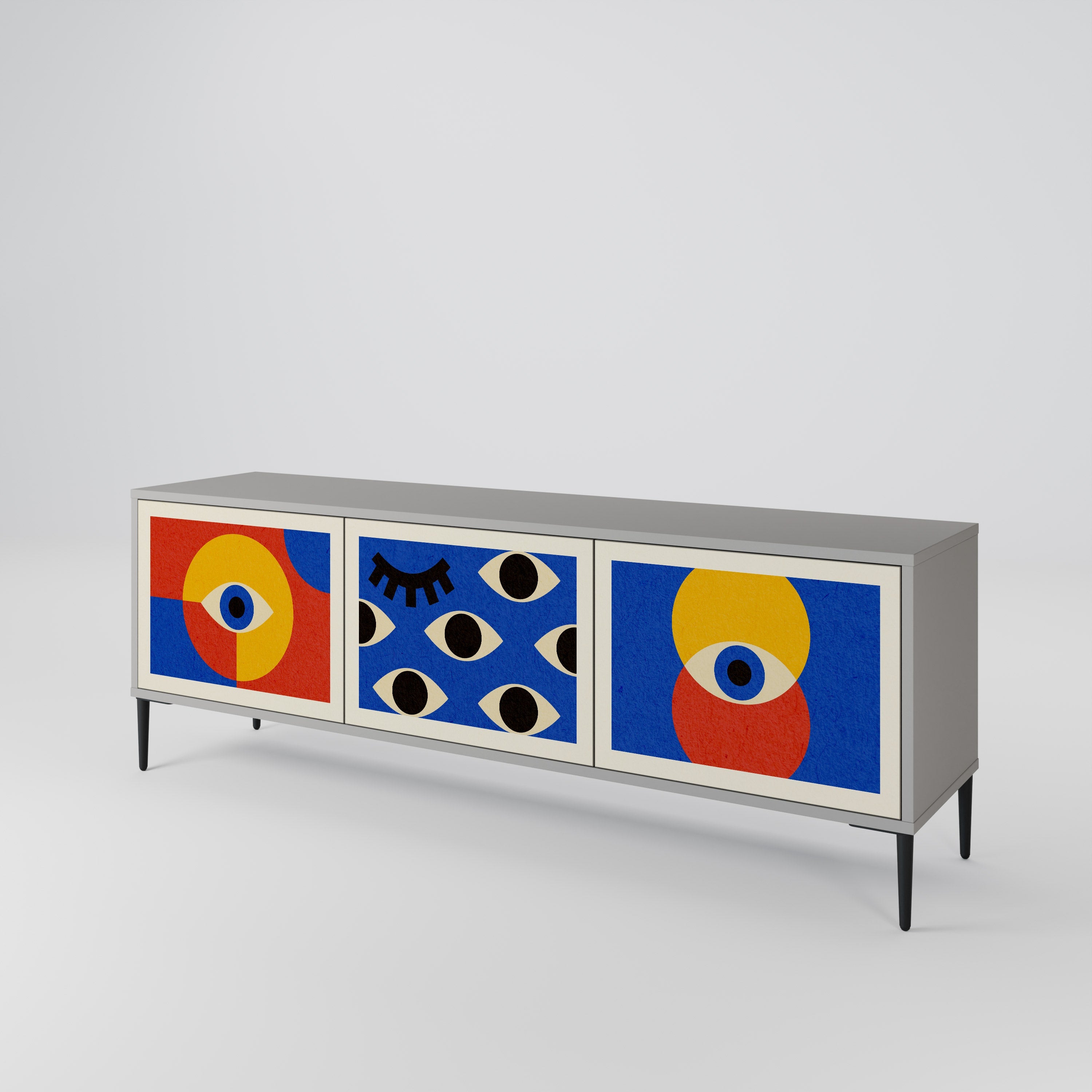 GEOMETRIC EYES Móvel de TV com 3 Portas em Acabamento Cinzento