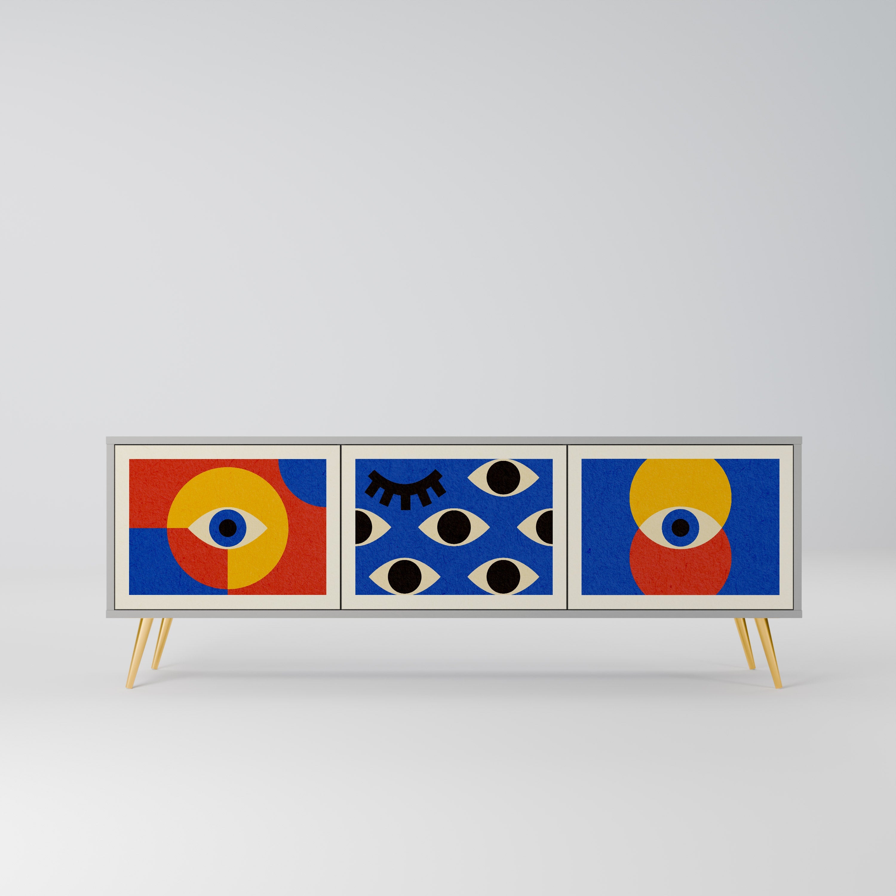 GEOMETRIC EYES Móvel de TV com 3 Portas em Acabamento Cinzento