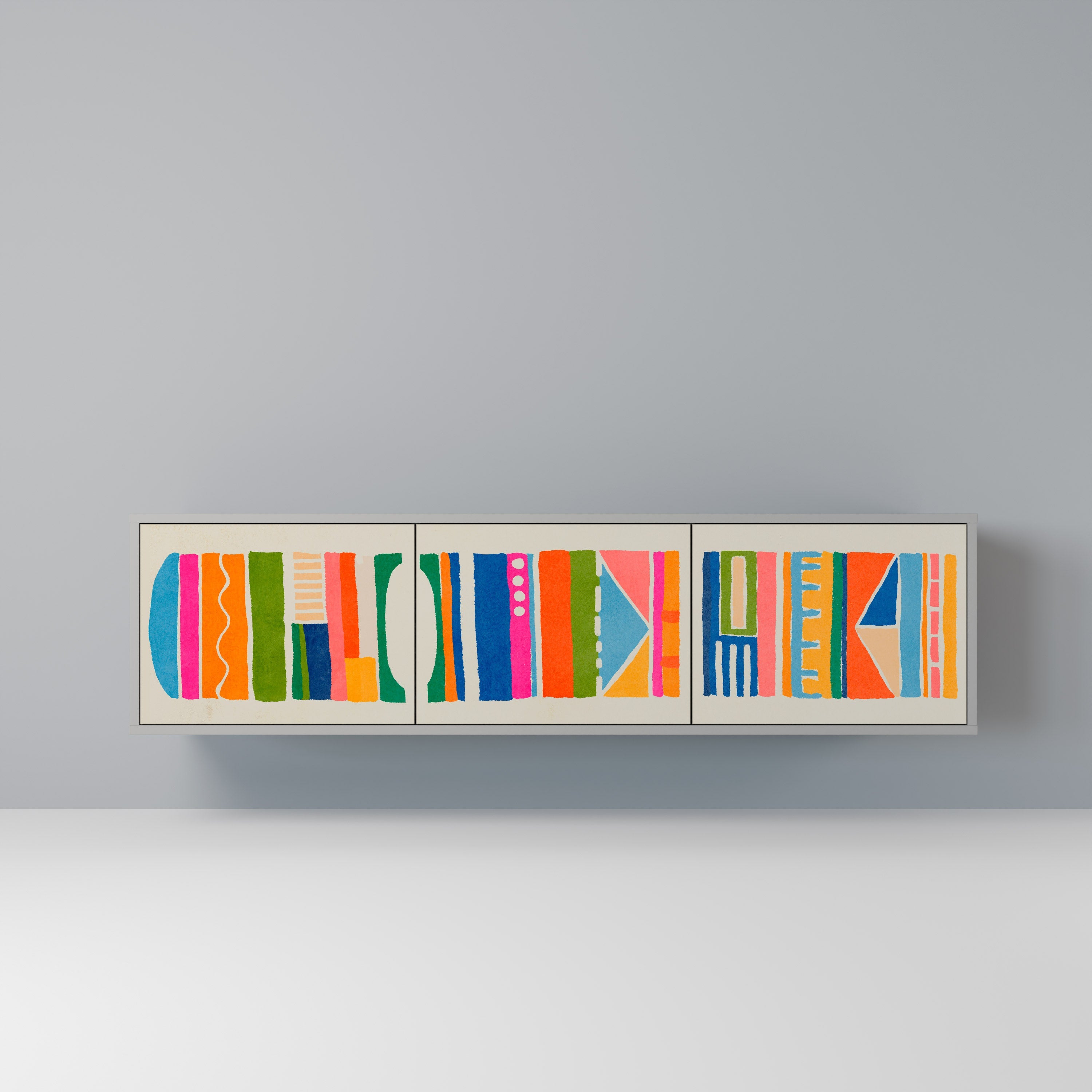 GEOMETRIC SHINE Móvel de TV com 3 Portas em Acabamento Cinzento