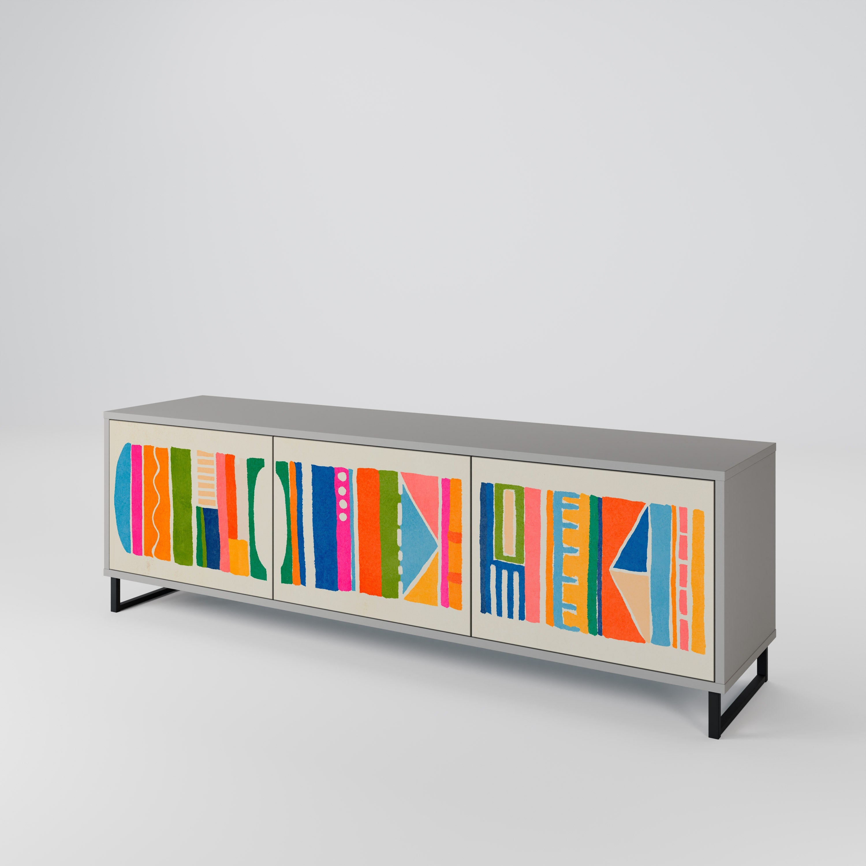 GEOMETRIC SHINE 3-Door TV Stand in Grey Finish