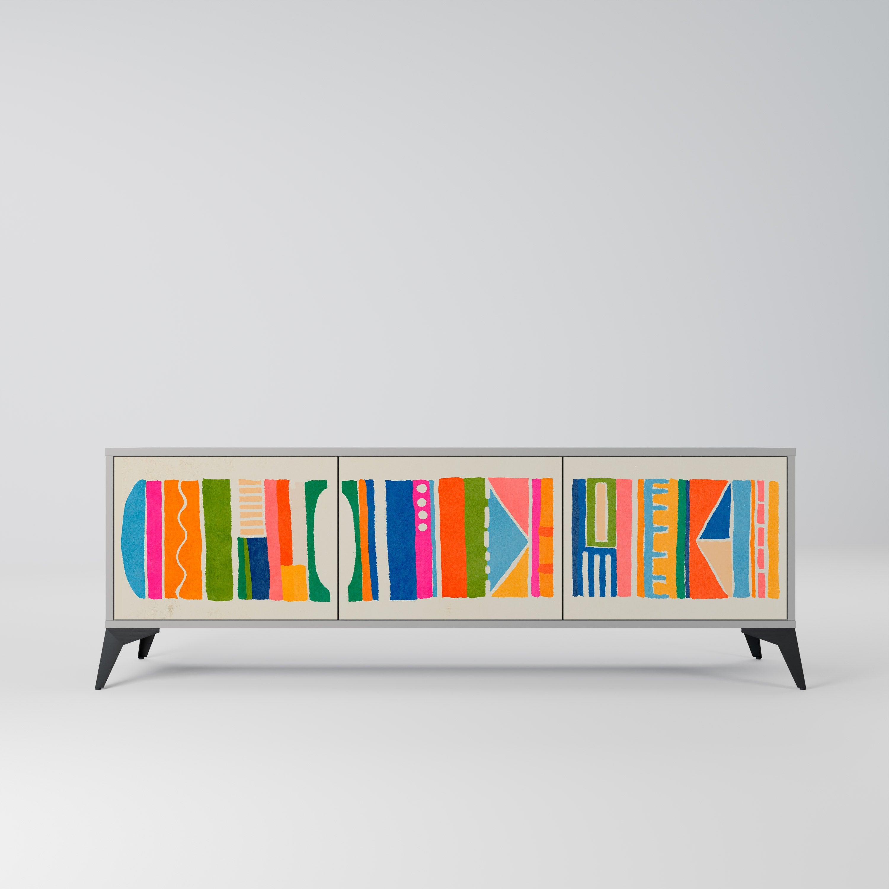 GEOMETRIC SHINE Móvel de TV com 3 Portas em Acabamento Cinzento