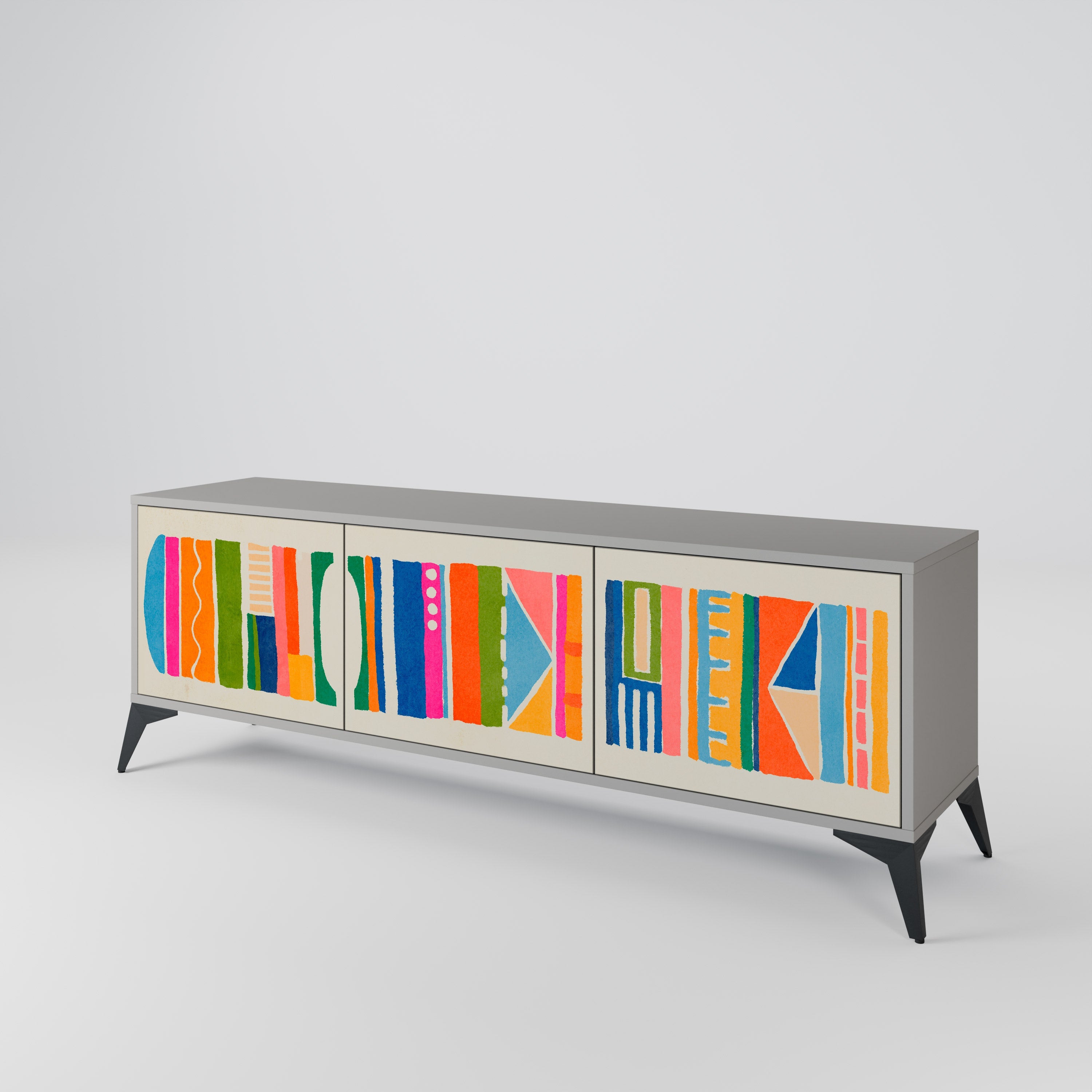 GEOMETRIC SHINE Móvel de TV com 3 Portas em Acabamento Cinzento