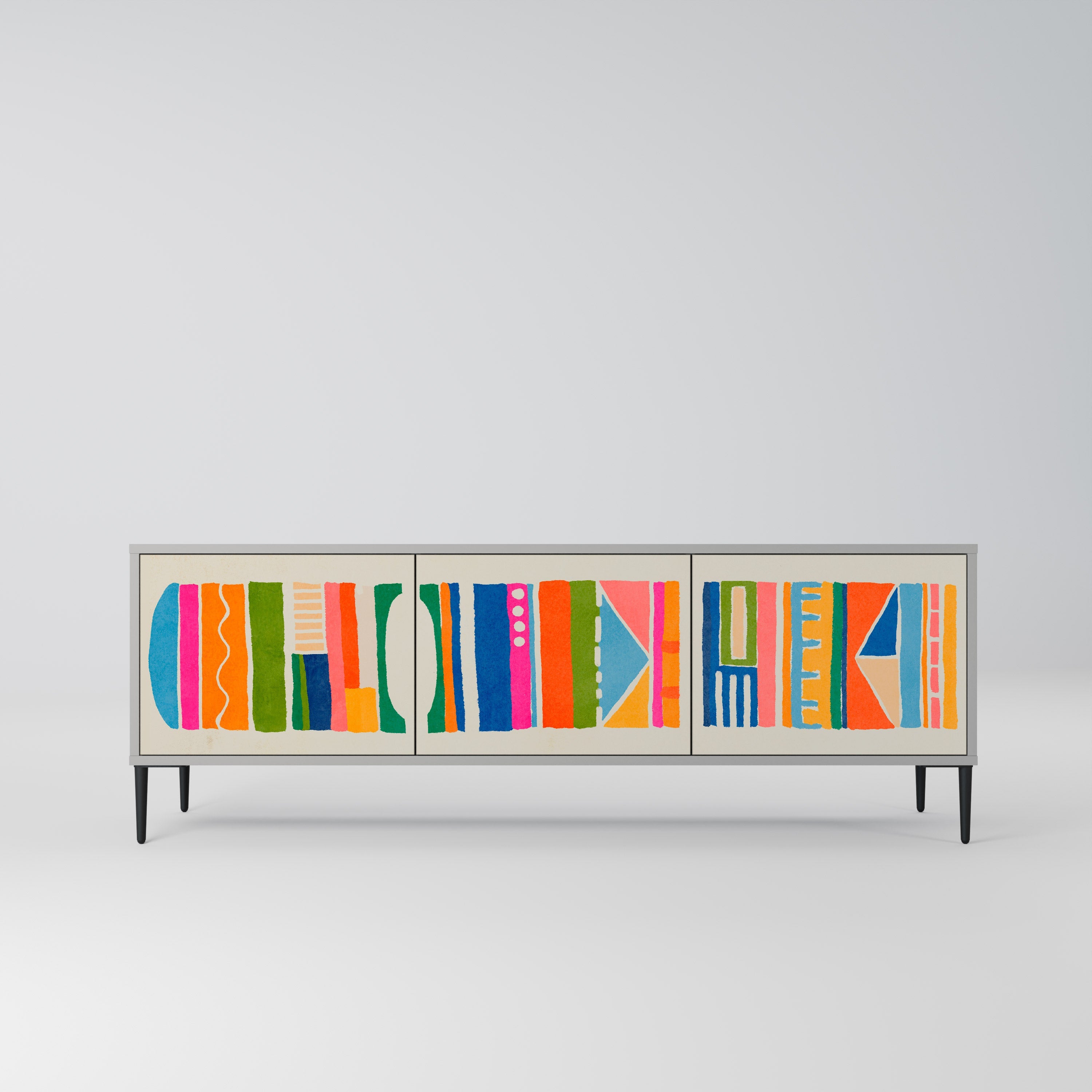 GEOMETRIC SHINE Móvel de TV com 3 Portas em Acabamento Cinzento