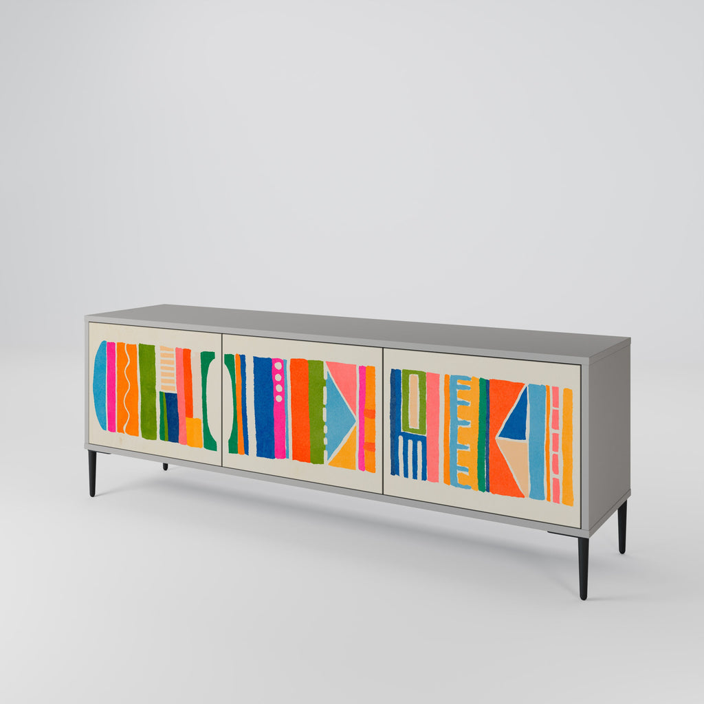 GEOMETRIC SHINE 3-Door TV Stand in Grey Finish