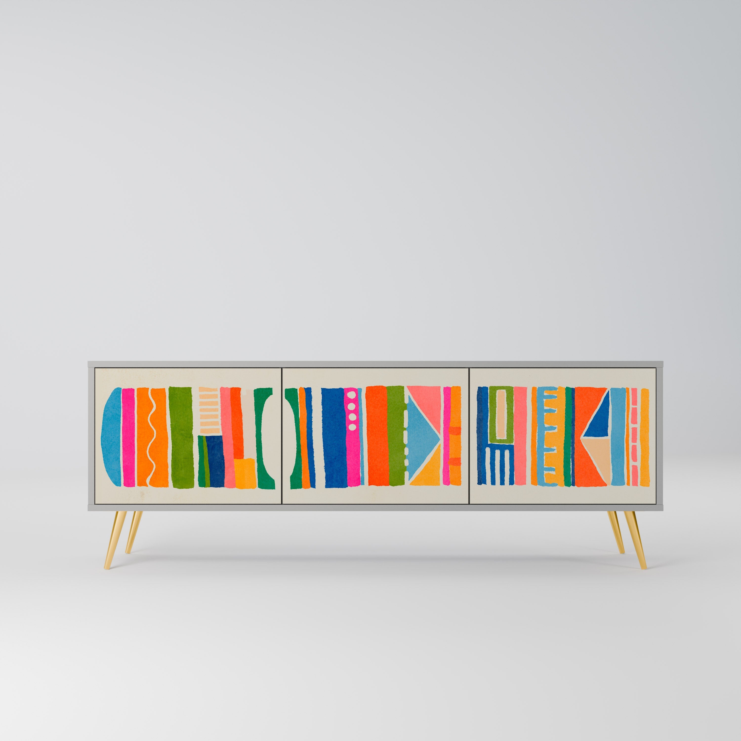 GEOMETRIC SHINE Móvel de TV com 3 Portas em Acabamento Cinzento