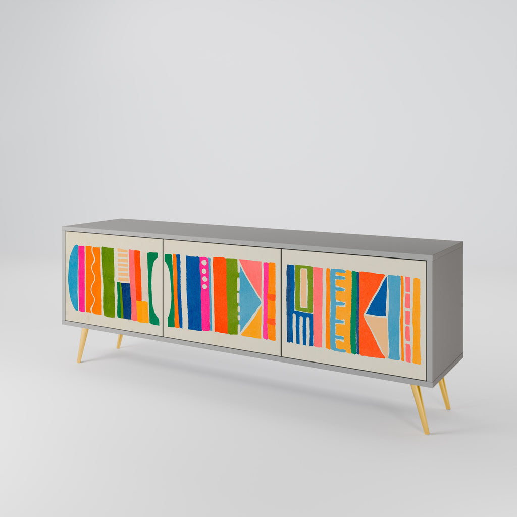 GEOMETRIC SHINE 3-Door TV Stand in Grey Finish