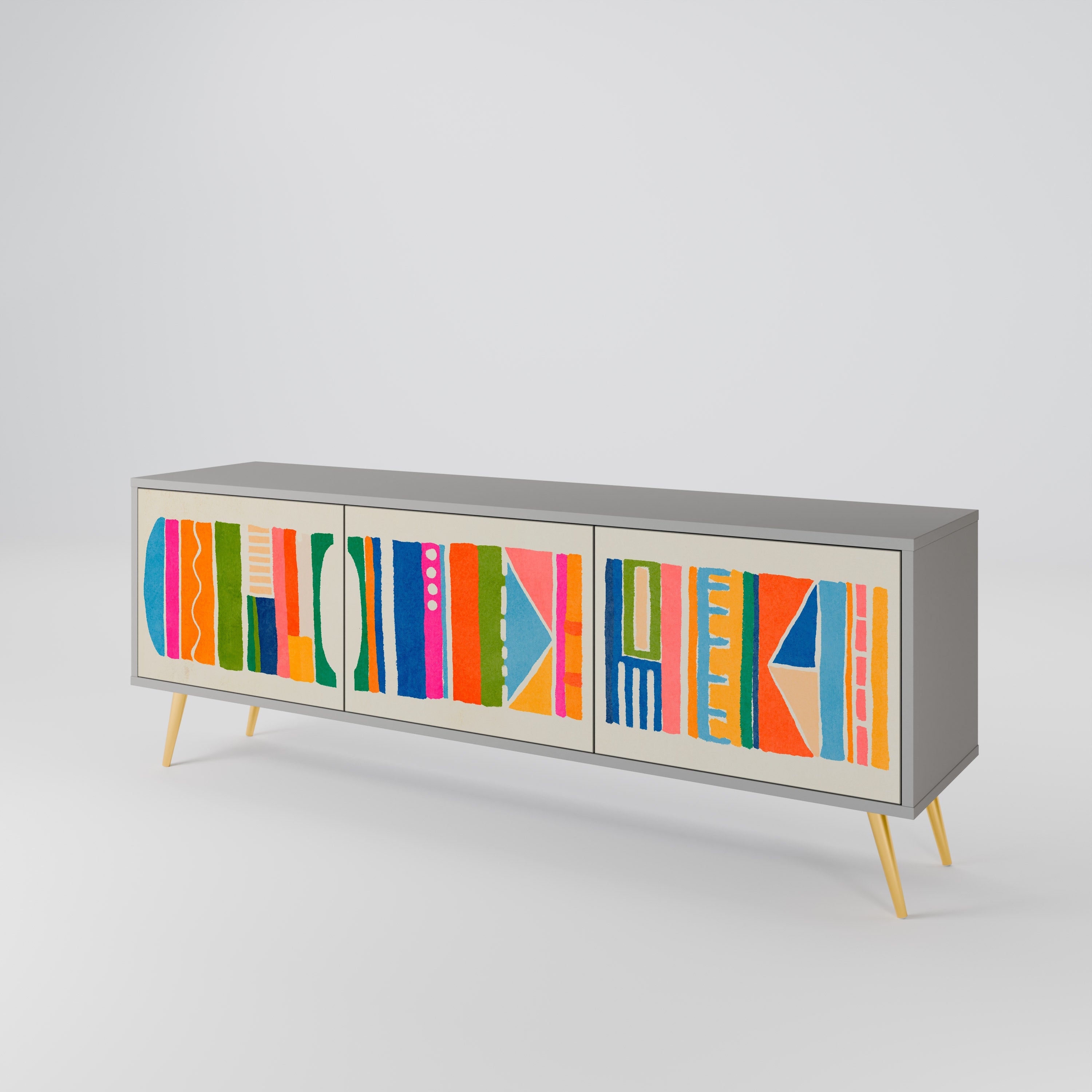 GEOMETRIC SHINE Móvel de TV com 3 Portas em Acabamento Cinzento