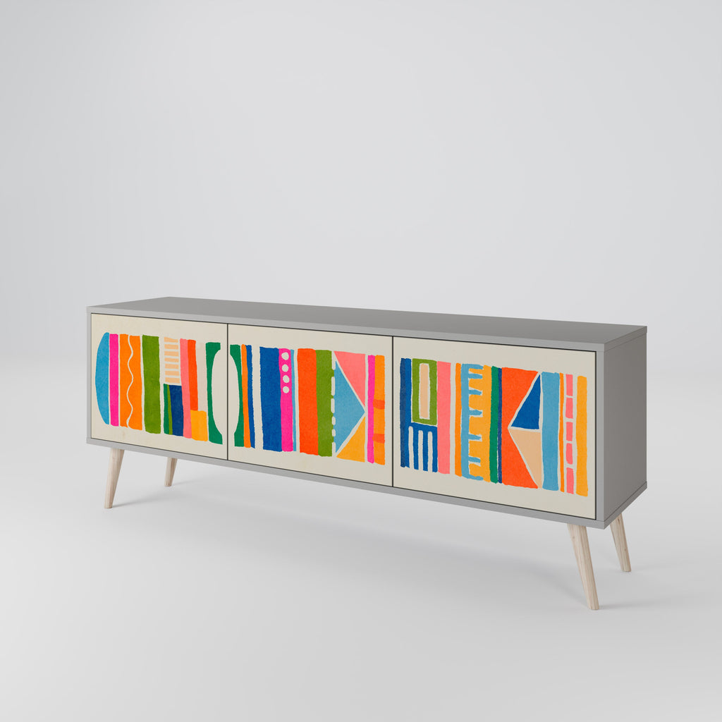 GEOMETRIC SHINE 3-Door TV Stand in Grey Finish