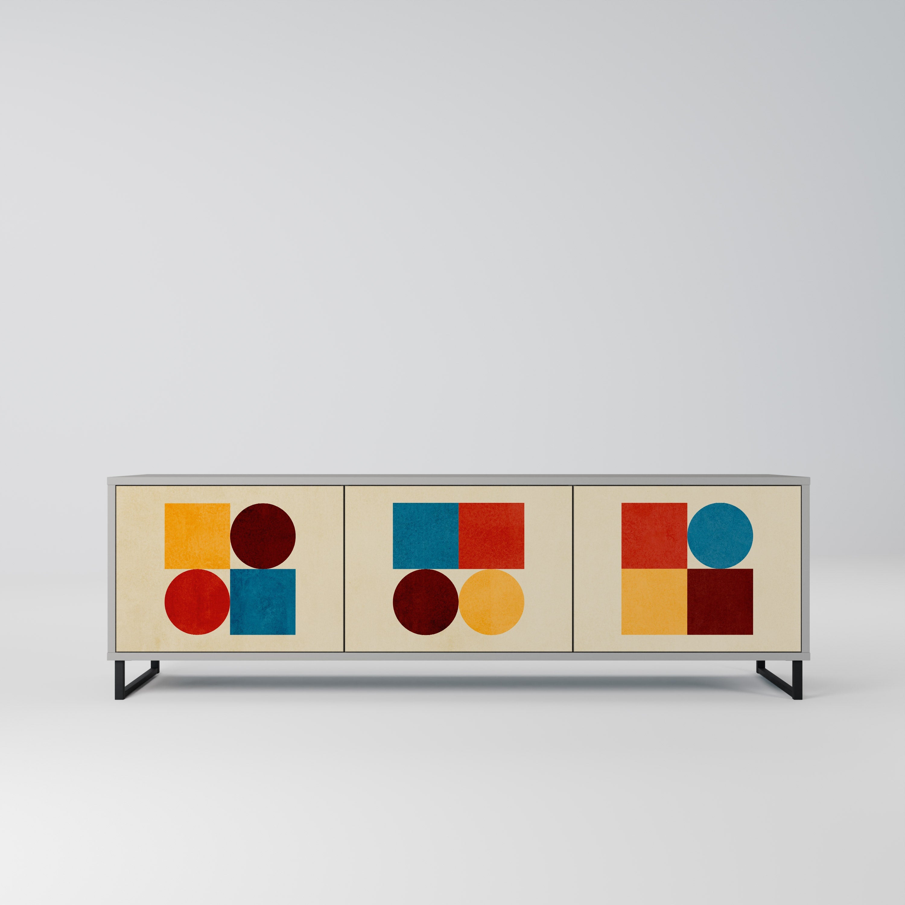 GEOMETRIC PUZZLE Móvel de TV com 3 Portas em Acabamento Cinzento