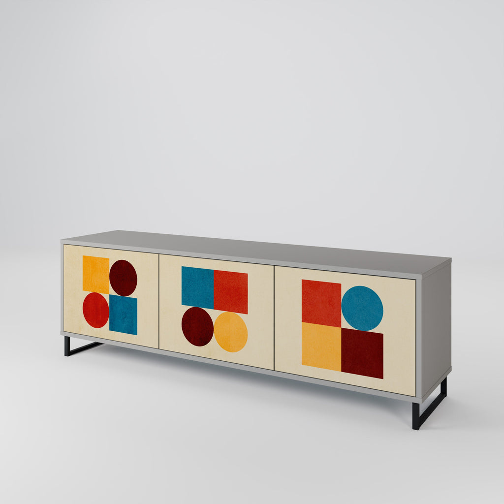 GEOMETRIC PUZZLE Móvel de TV com 3 Portas em Acabamento Cinzento