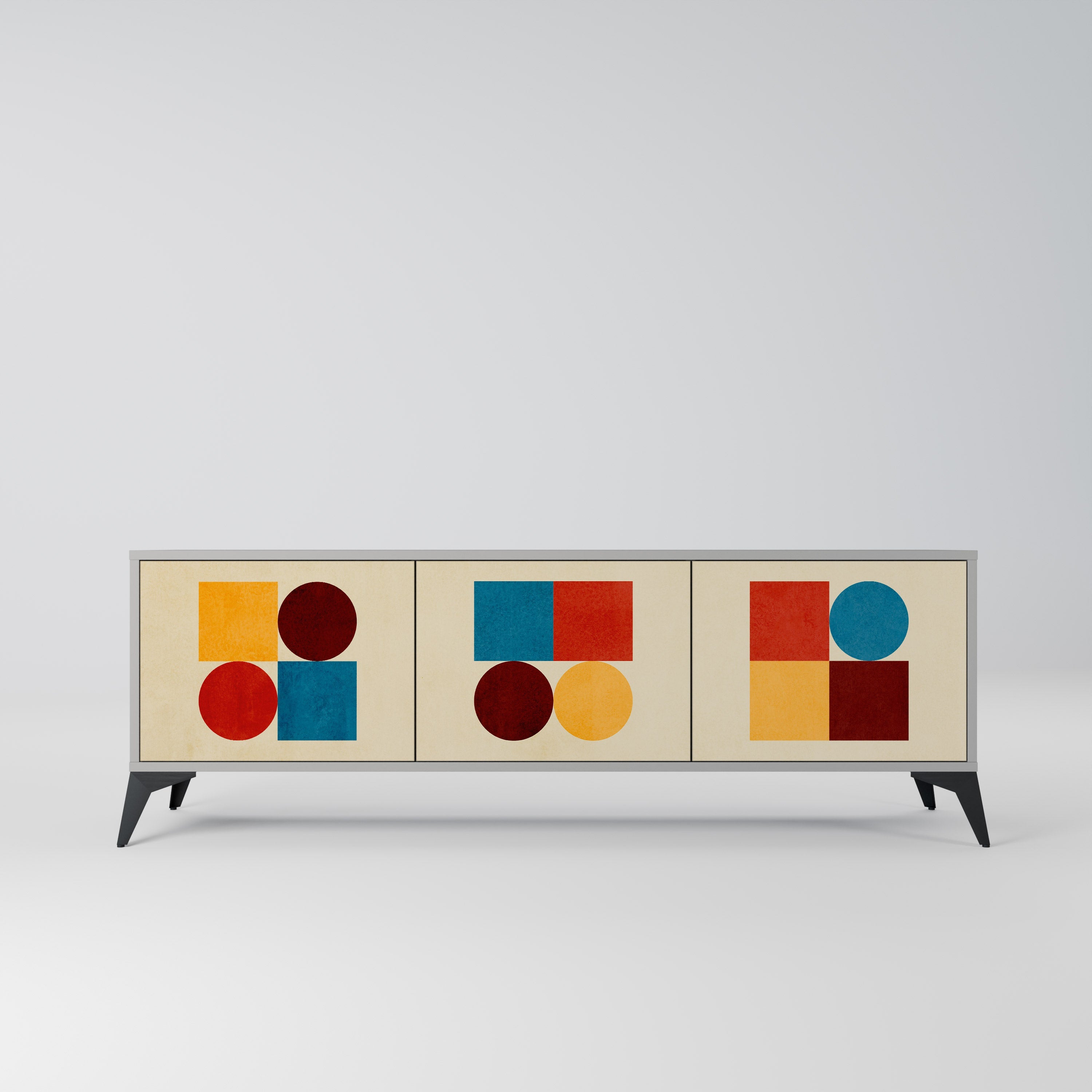 GEOMETRIC PUZZLE Móvel de TV com 3 Portas em Acabamento Cinzento