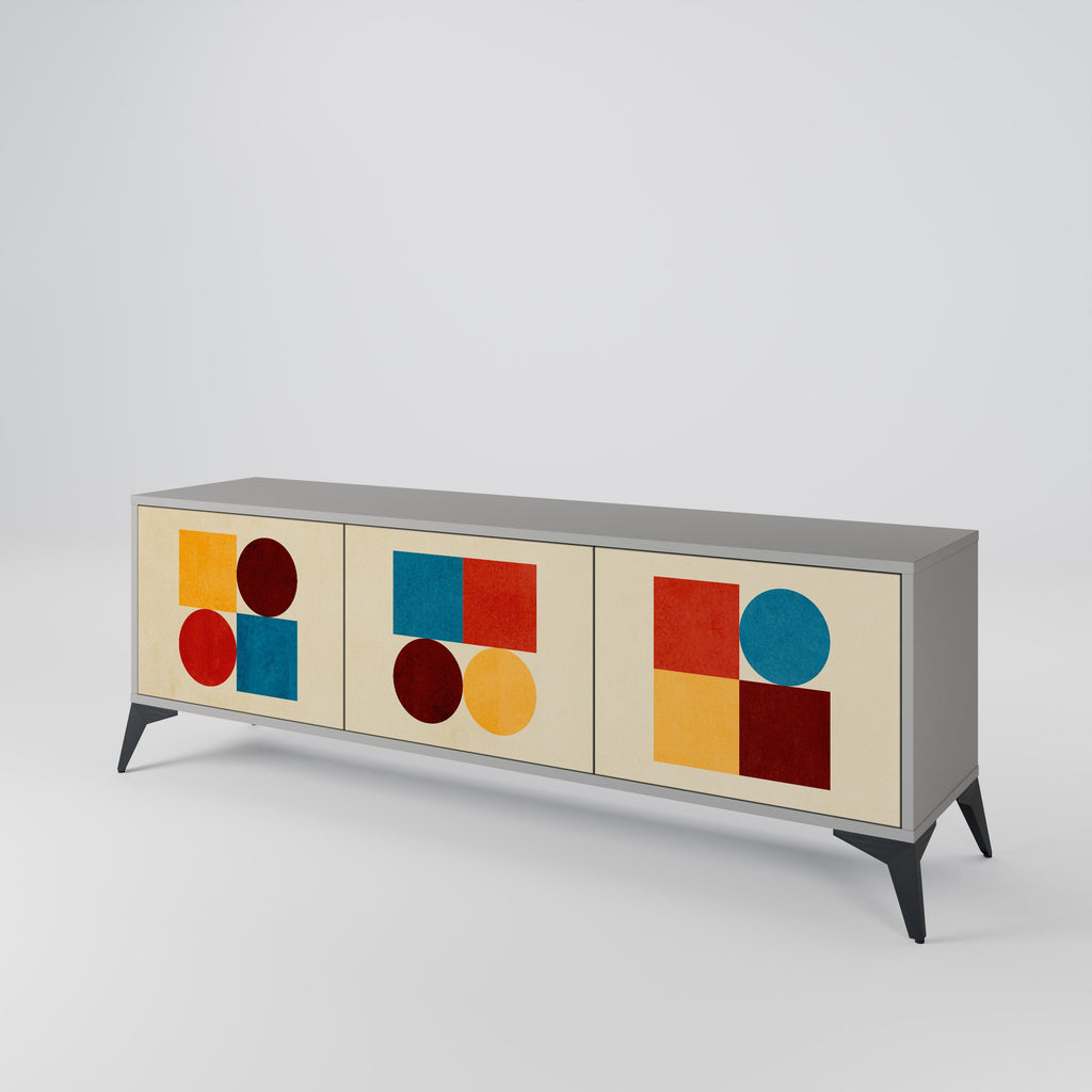 GEOMETRIC PUZZLE Móvel de TV com 3 Portas em Acabamento Cinzento