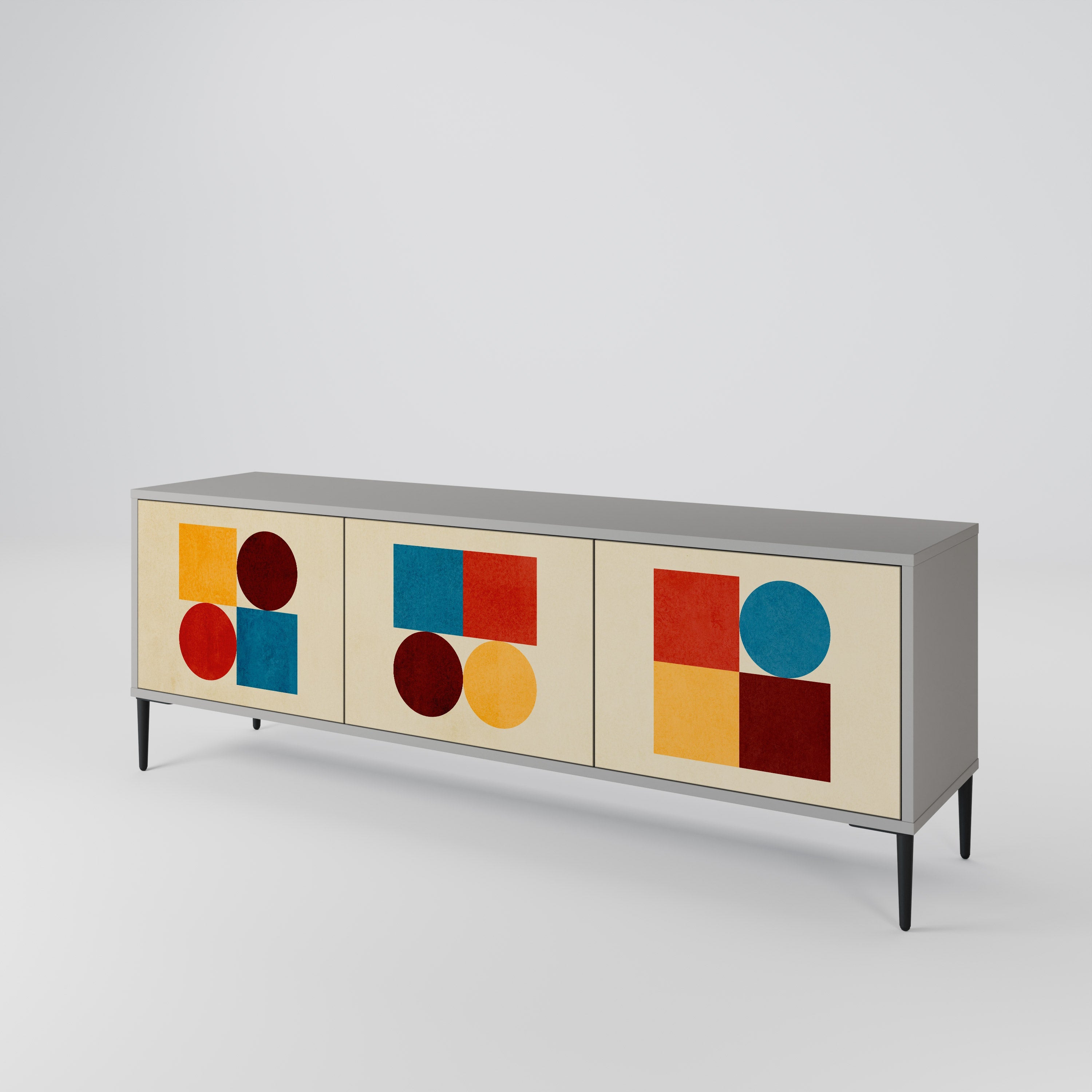 GEOMETRIC PUZZLE Móvel de TV com 3 Portas em Acabamento Cinzento