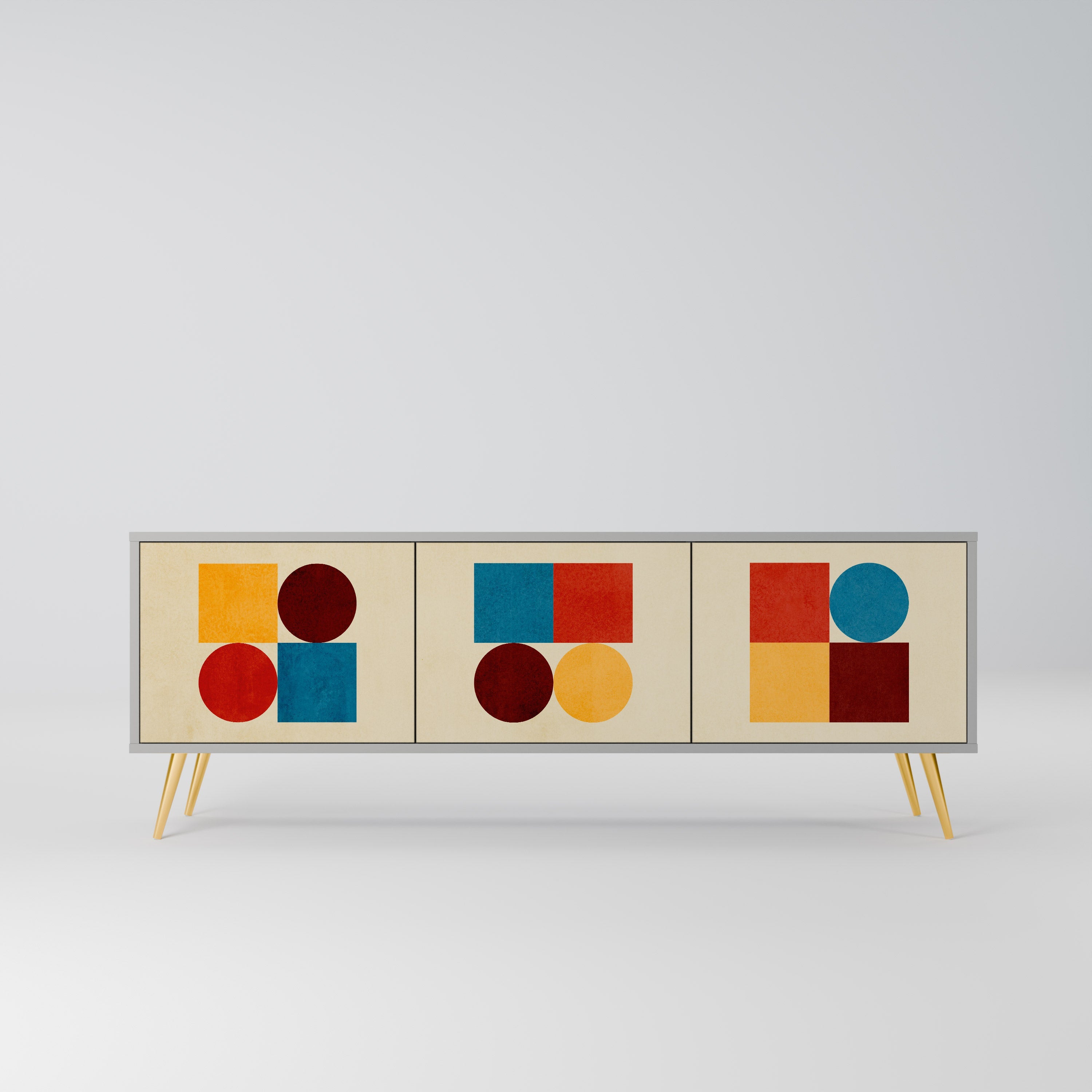 GEOMETRIC PUZZLE Móvel de TV com 3 Portas em Acabamento Cinzento