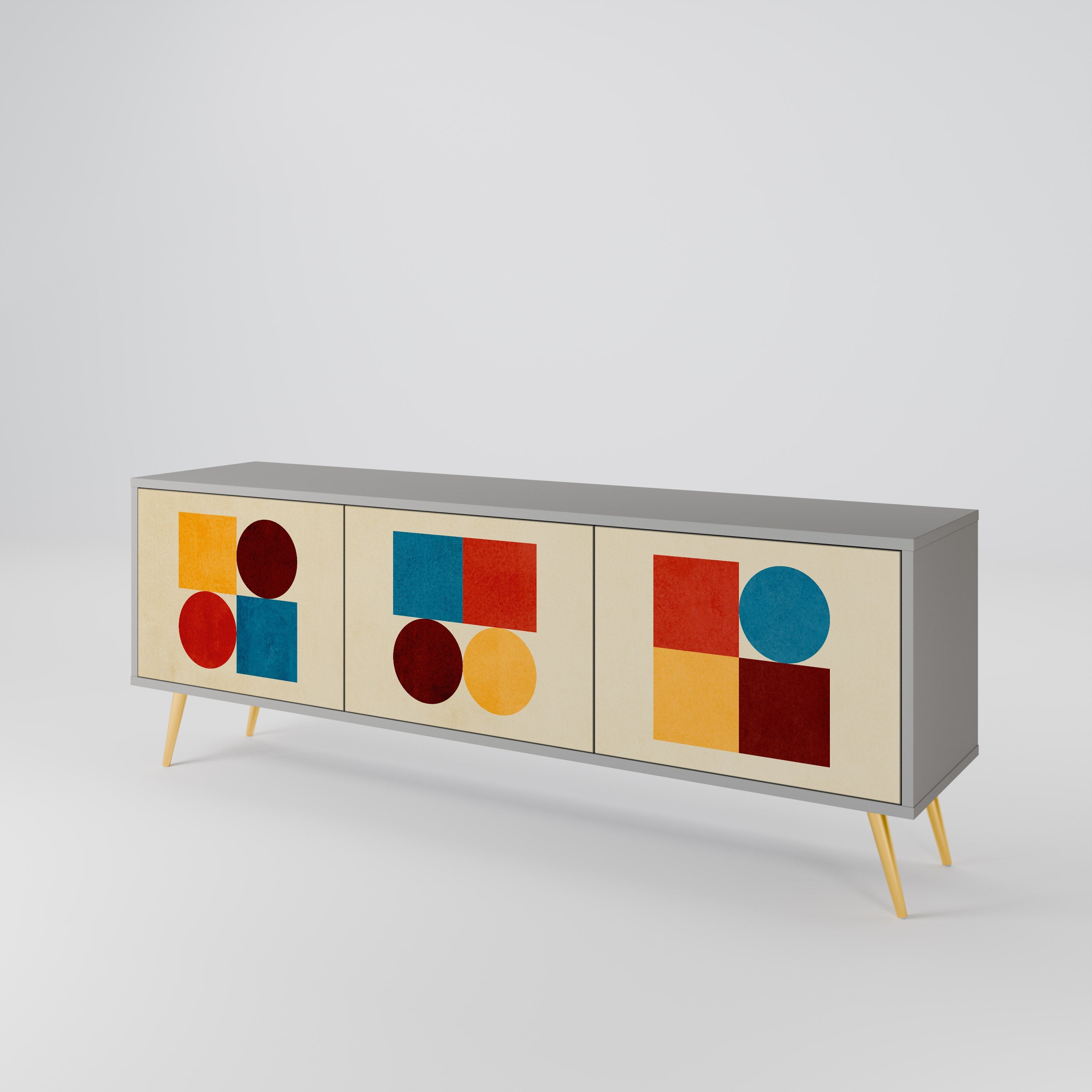 GEOMETRIC PUZZLE Móvel de TV com 3 Portas em Acabamento Cinzento