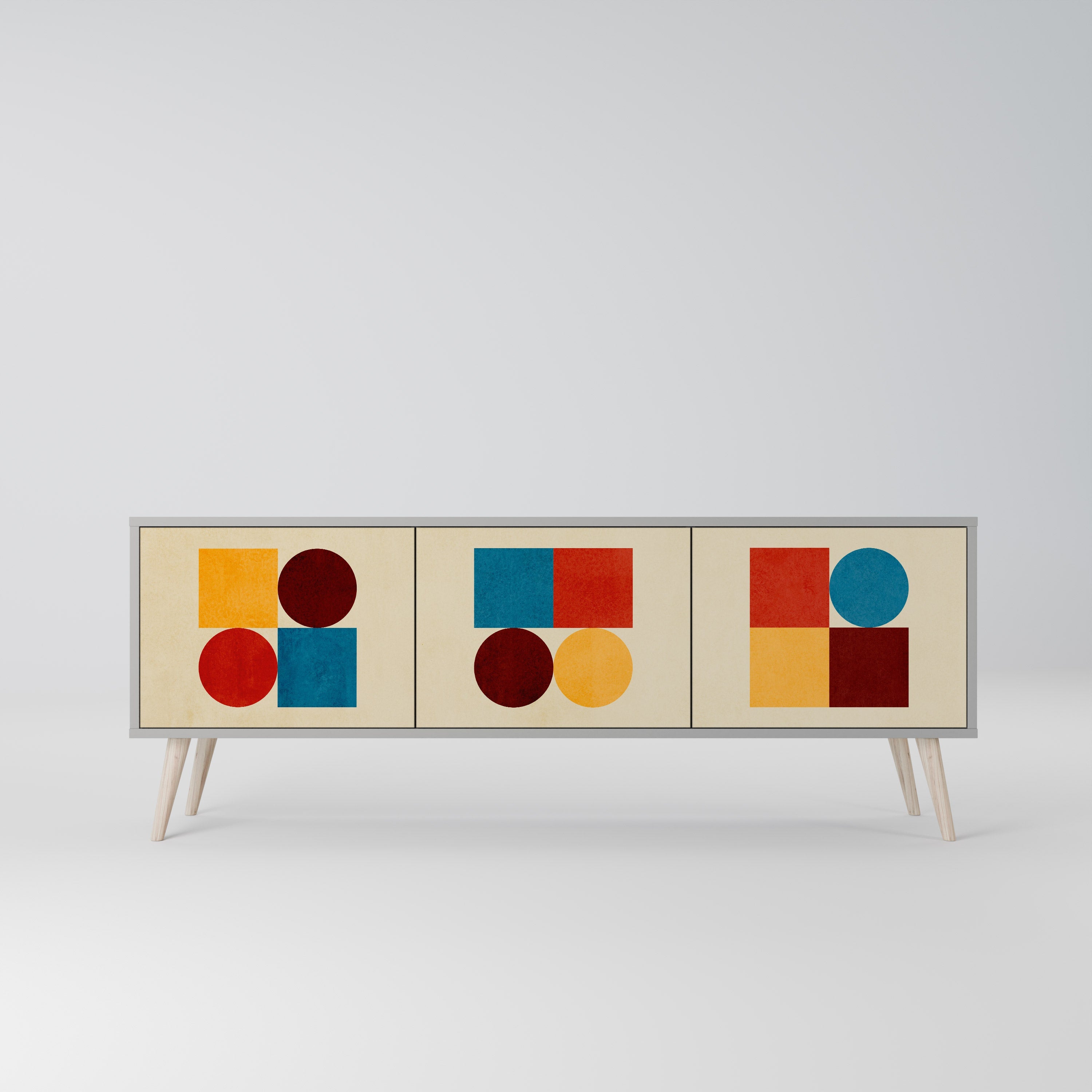 GEOMETRIC PUZZLE Móvel de TV com 3 Portas em Acabamento Cinzento