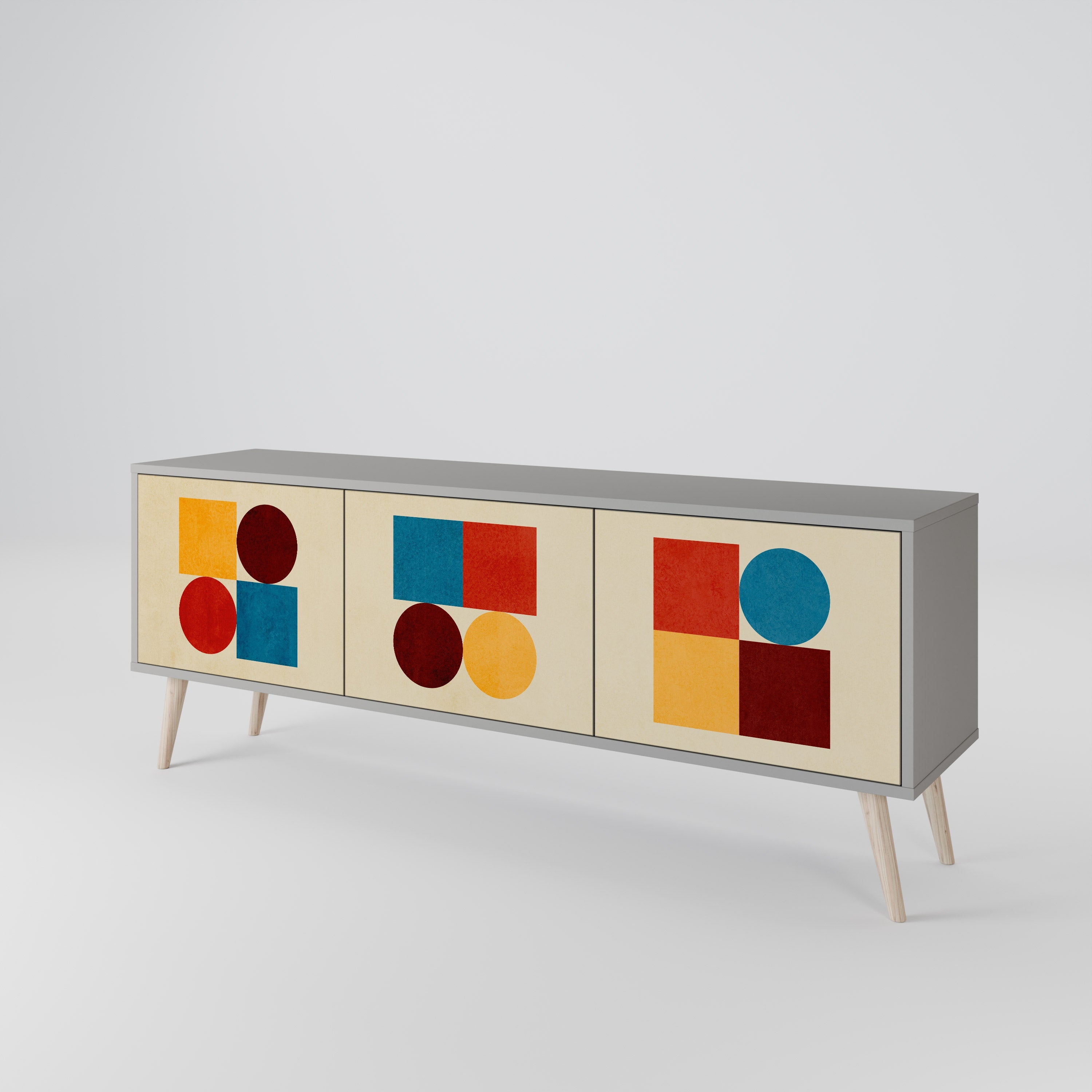 GEOMETRIC PUZZLE Móvel de TV com 3 Portas em Acabamento Cinzento