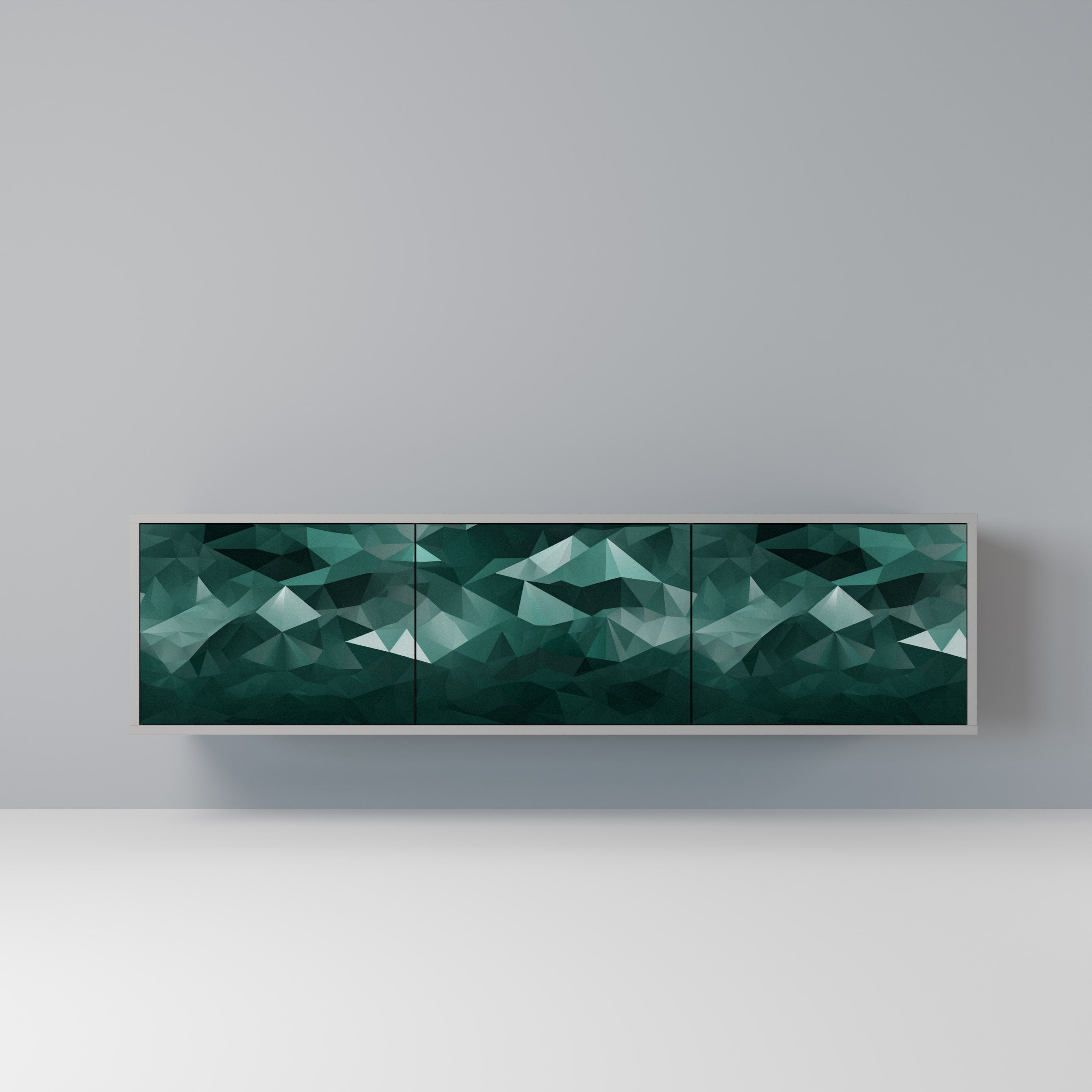 POLYGONAL FLOATING Móvel de TV com 3 Portas em Acabamento Cinzento