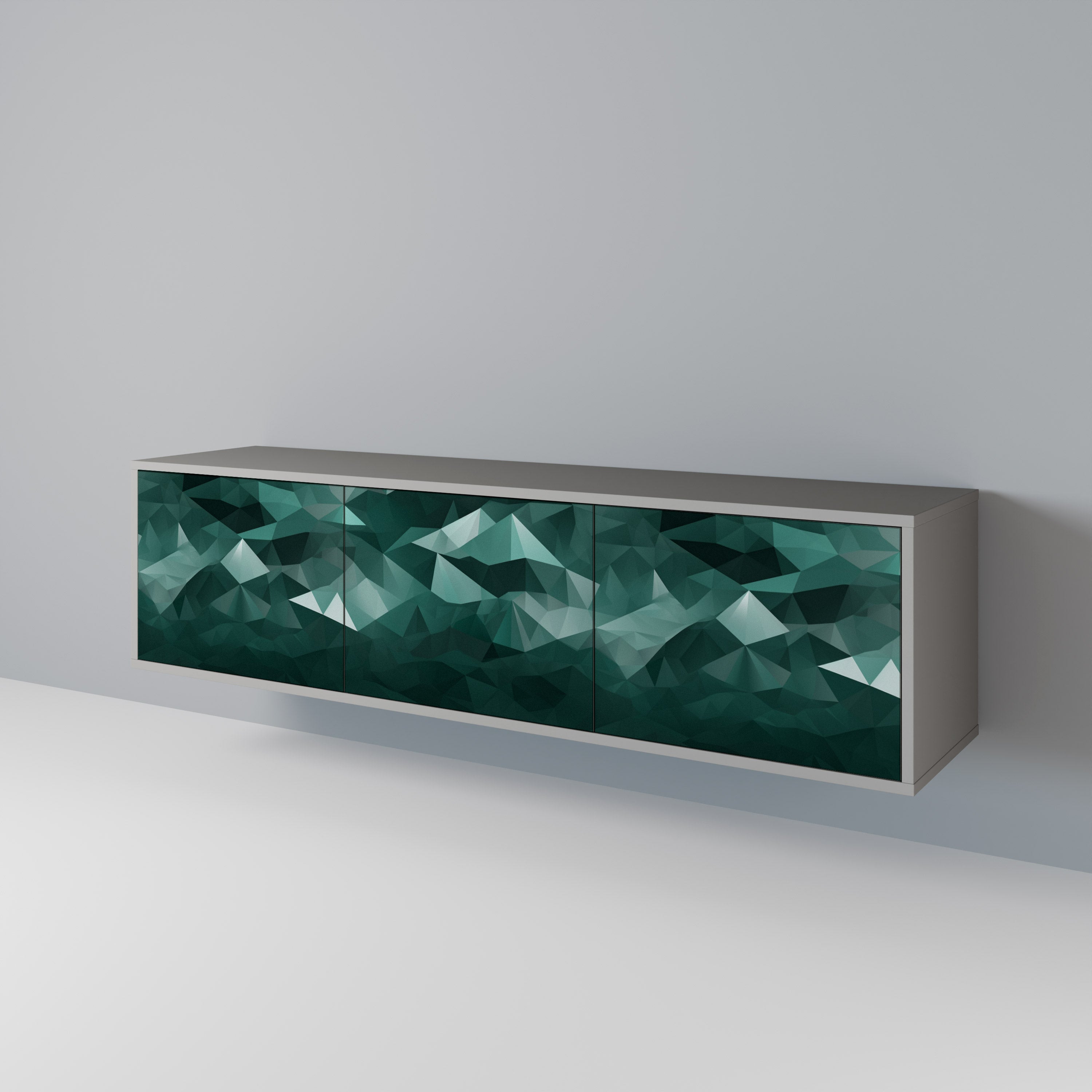 POLYGONAL FLOATING Móvel de TV com 3 Portas em Acabamento Cinzento