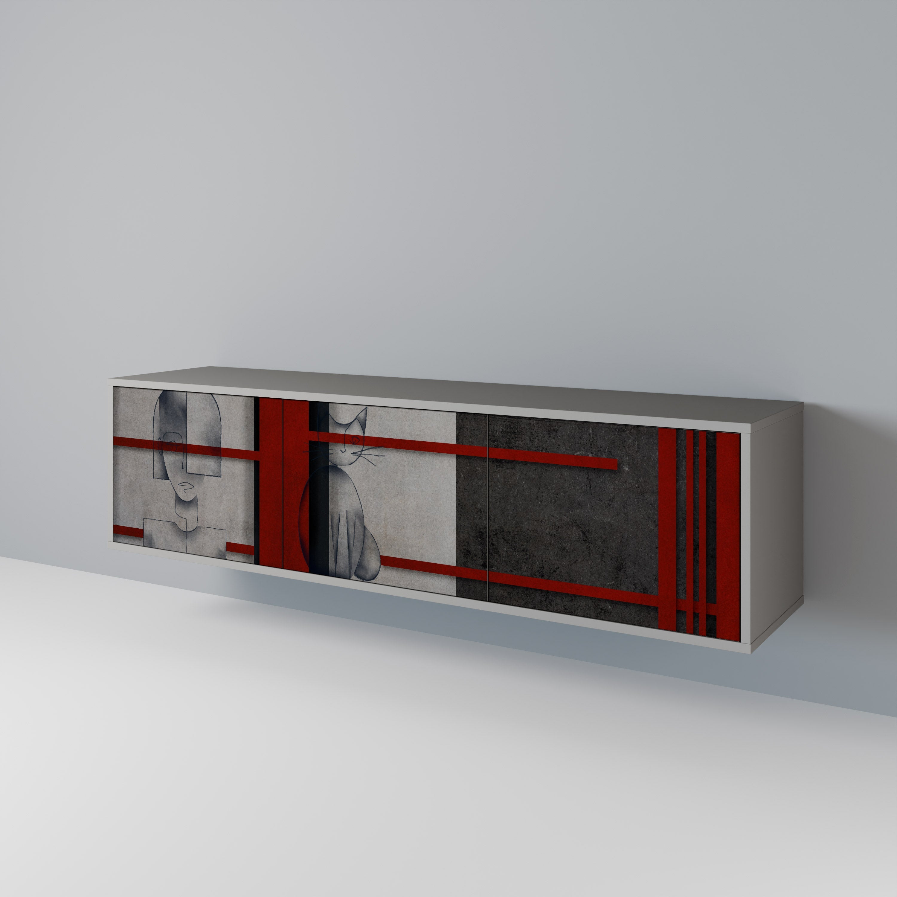 GRAY FIGURES 3-Door TV Stand in Grey Finish