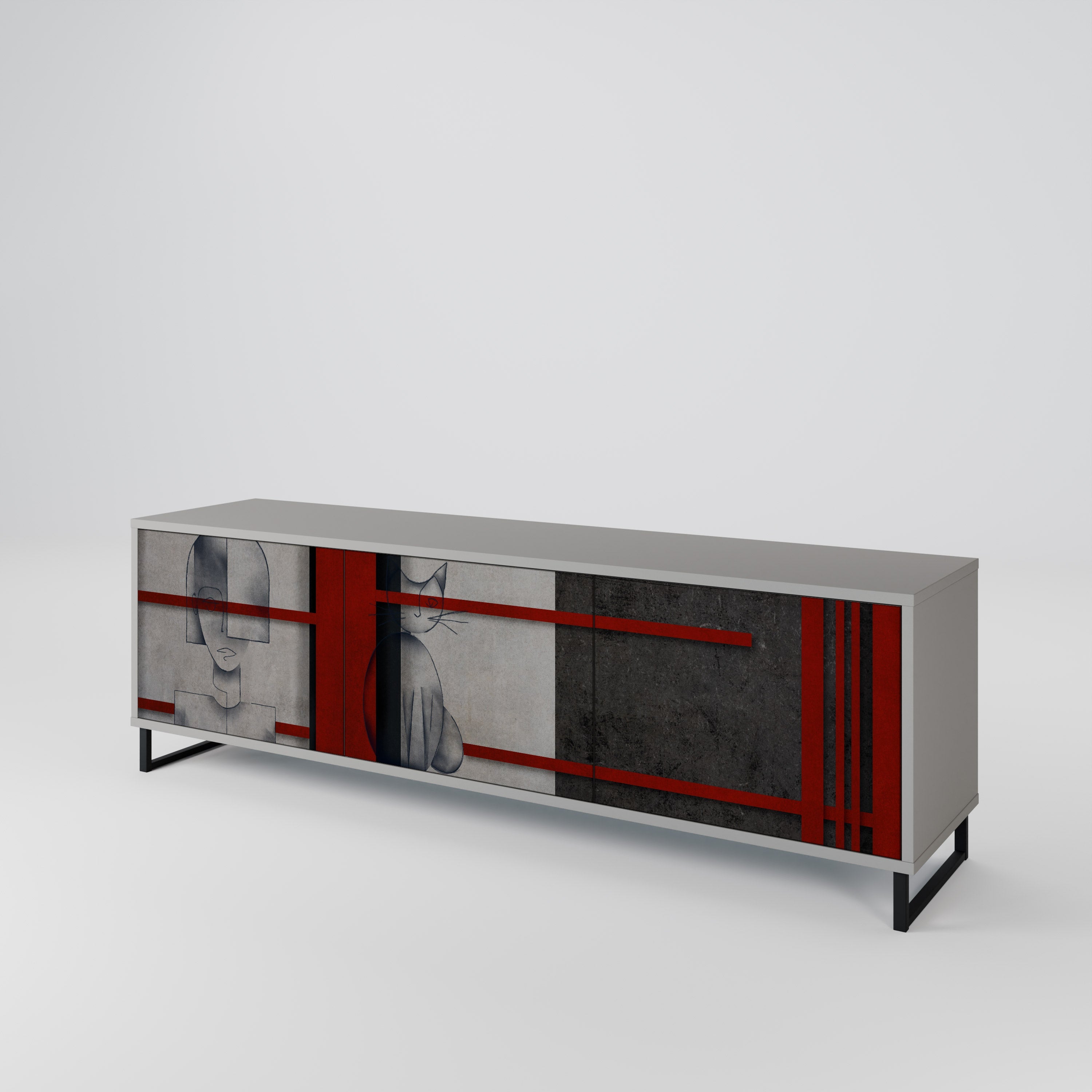 GRAY FIGURES 3-Door TV Stand in Grey Finish