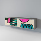 GEOMETRIC RHAPSODY 3-Door TV Stand in Grey Finish