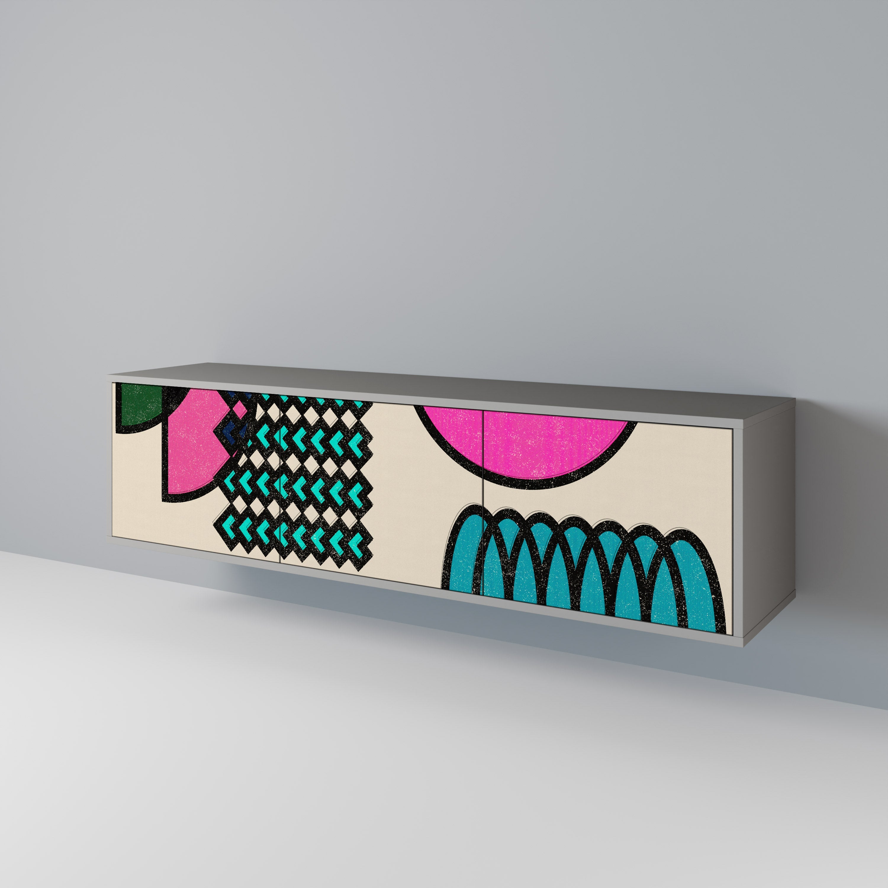 GEOMETRIC RHAPSODY 3-Door TV Stand in Grey Finish