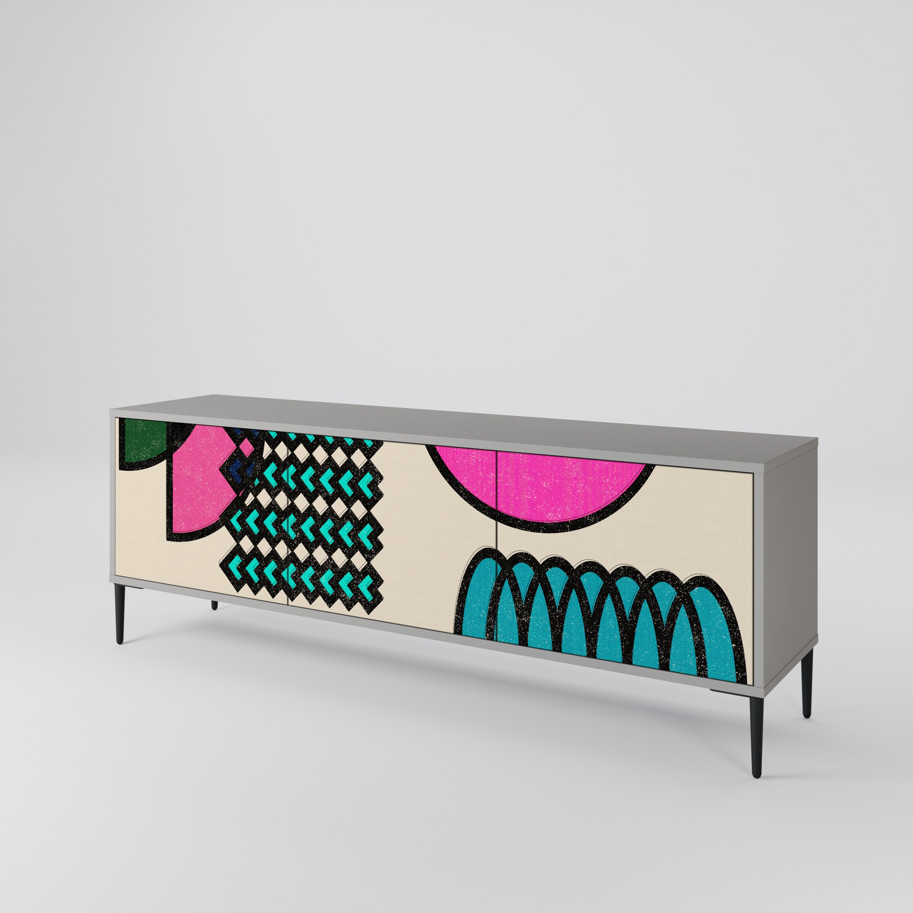 GEOMETRIC RHAPSODY Móvel de TV com 3 Portas em Acabamento Cinzento