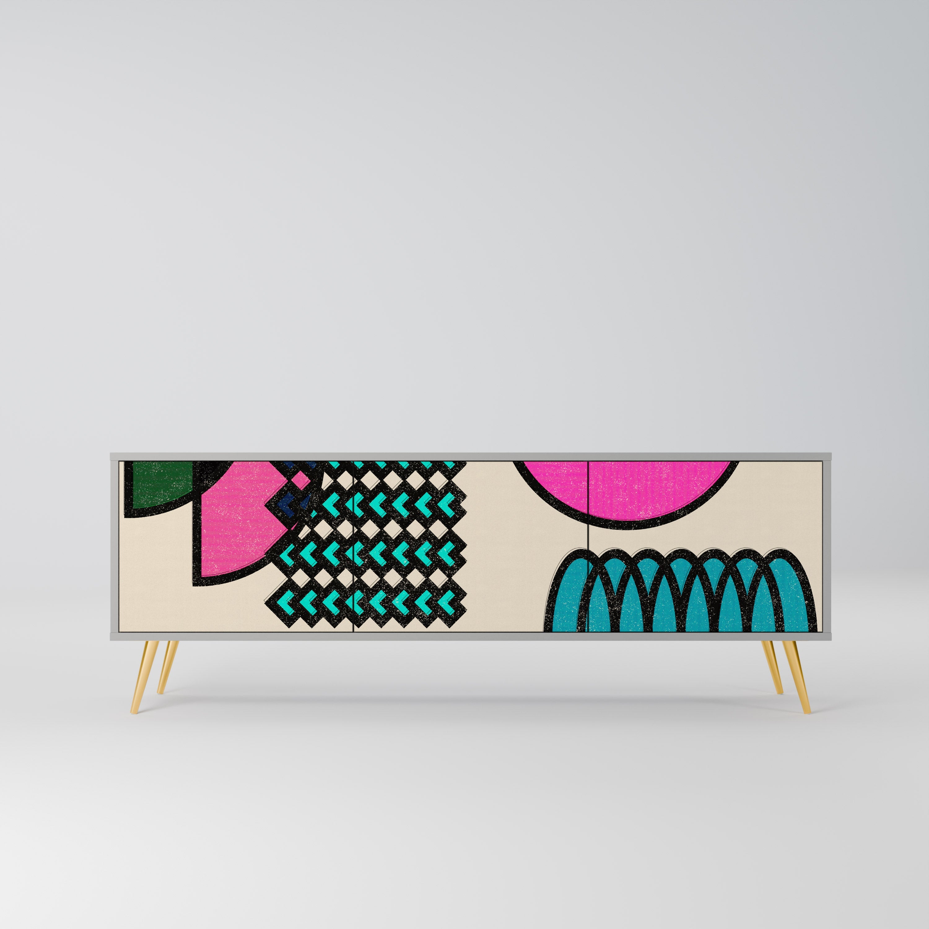 GEOMETRIC RHAPSODY Móvel de TV com 3 Portas em Acabamento Cinzento