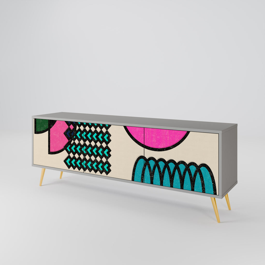 GEOMETRIC RHAPSODY 3-Door TV Stand in Grey Finish